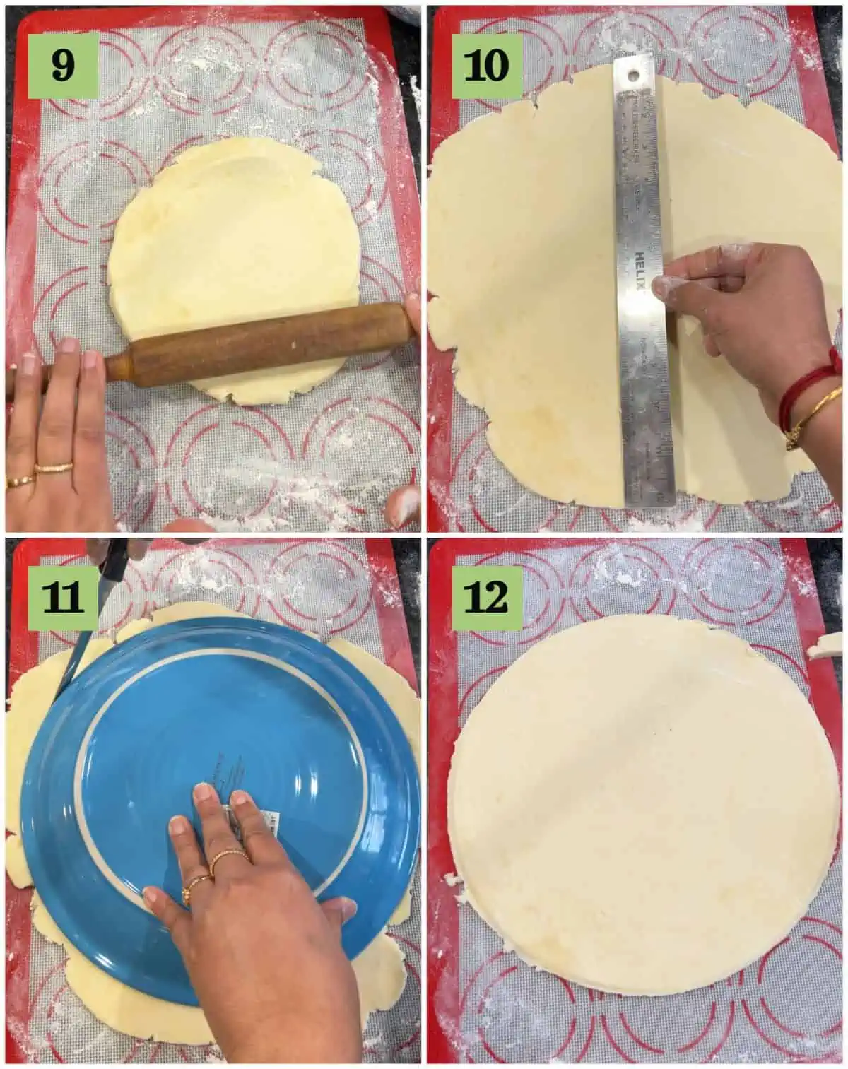 Process shot collage to show how to roll and trim a pastry dough.