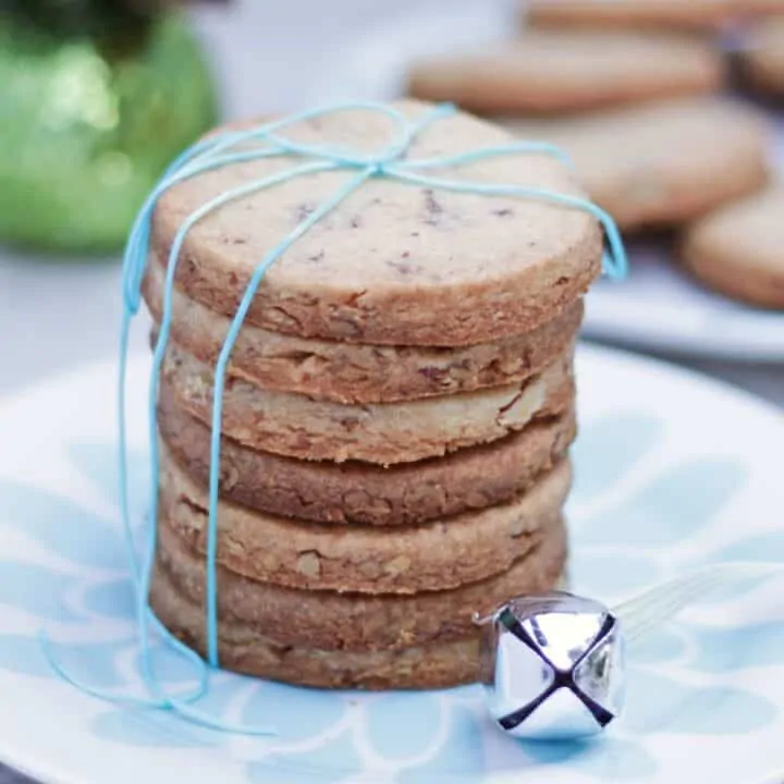 Pecan shortbread sandies cookies stacked