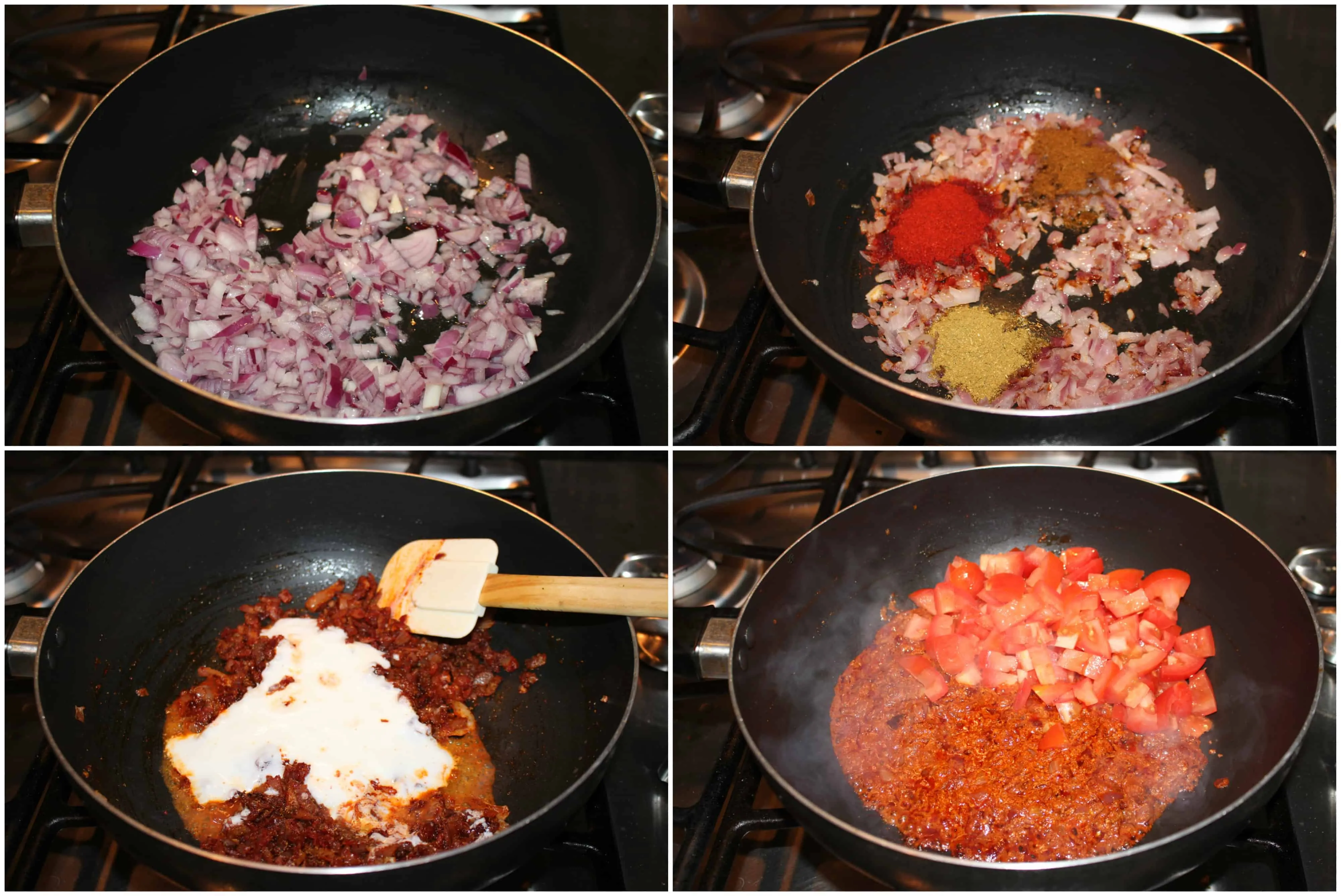 Process shot to make palak paneer