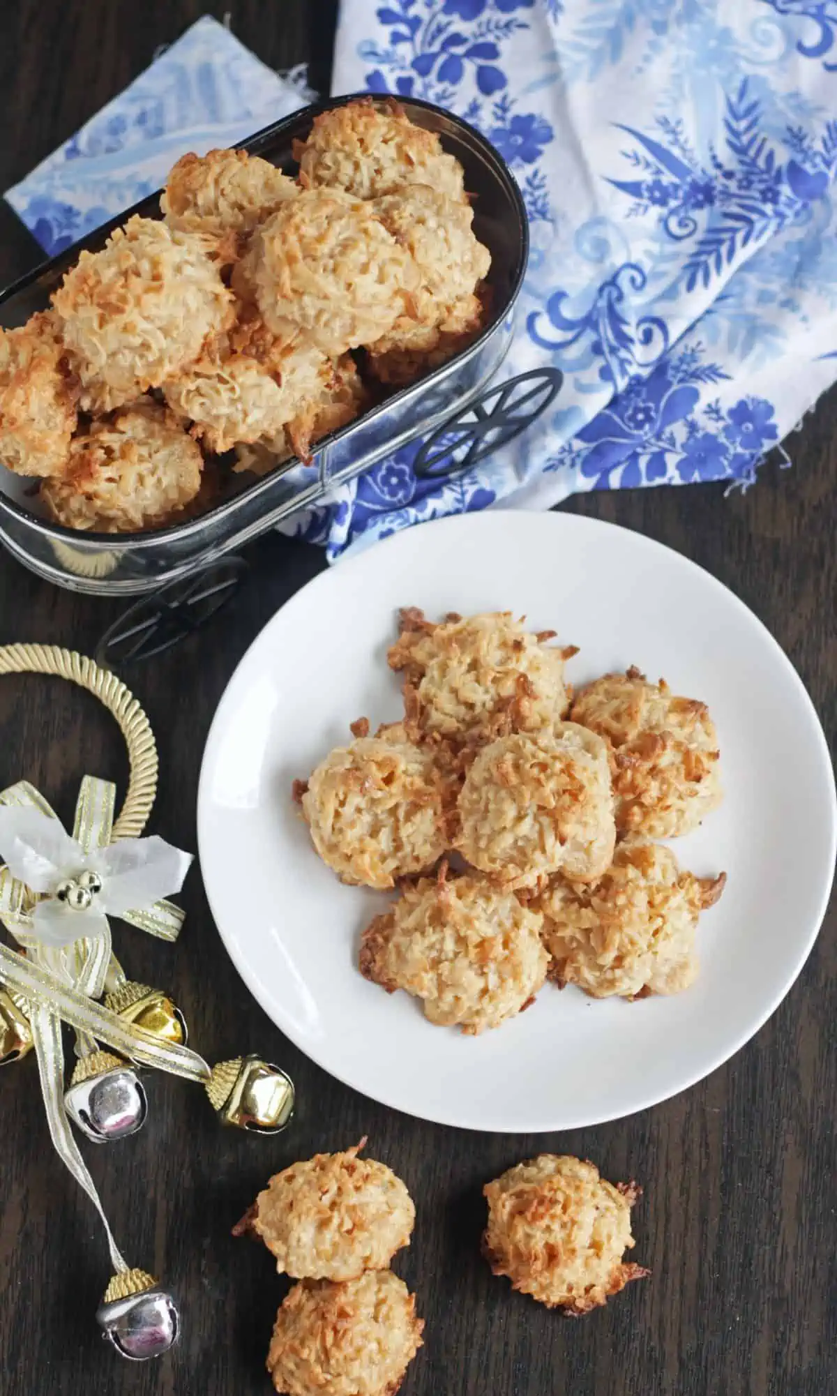 coconut macaroons in a plate and metal container