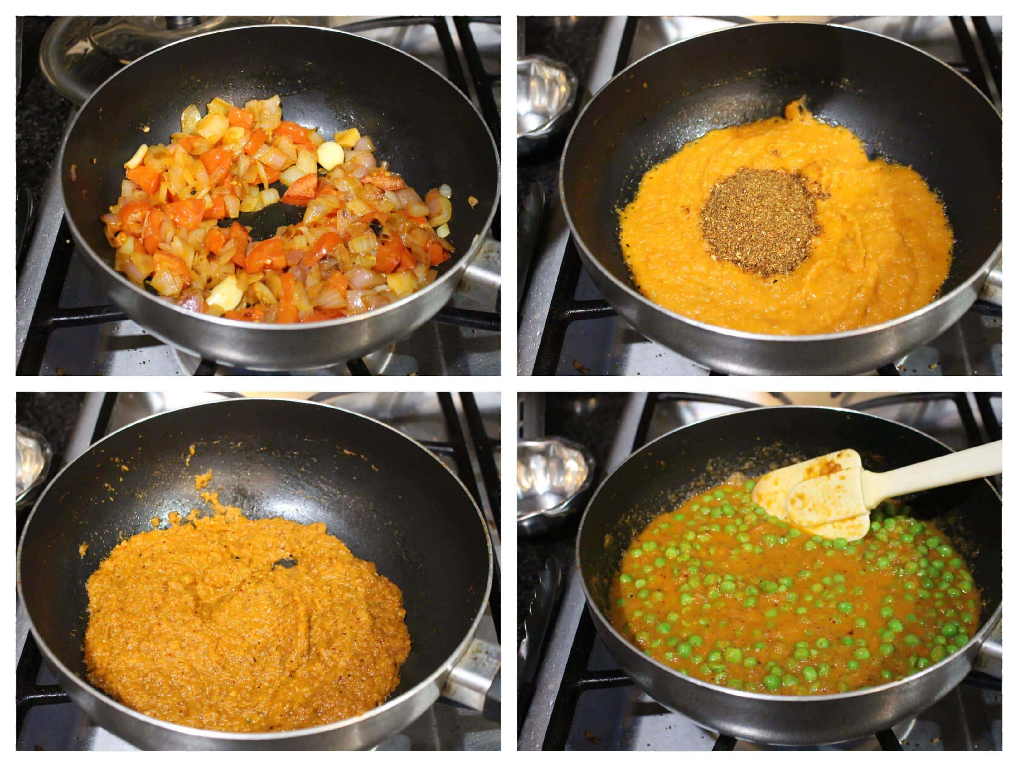 process shots to make peas masala