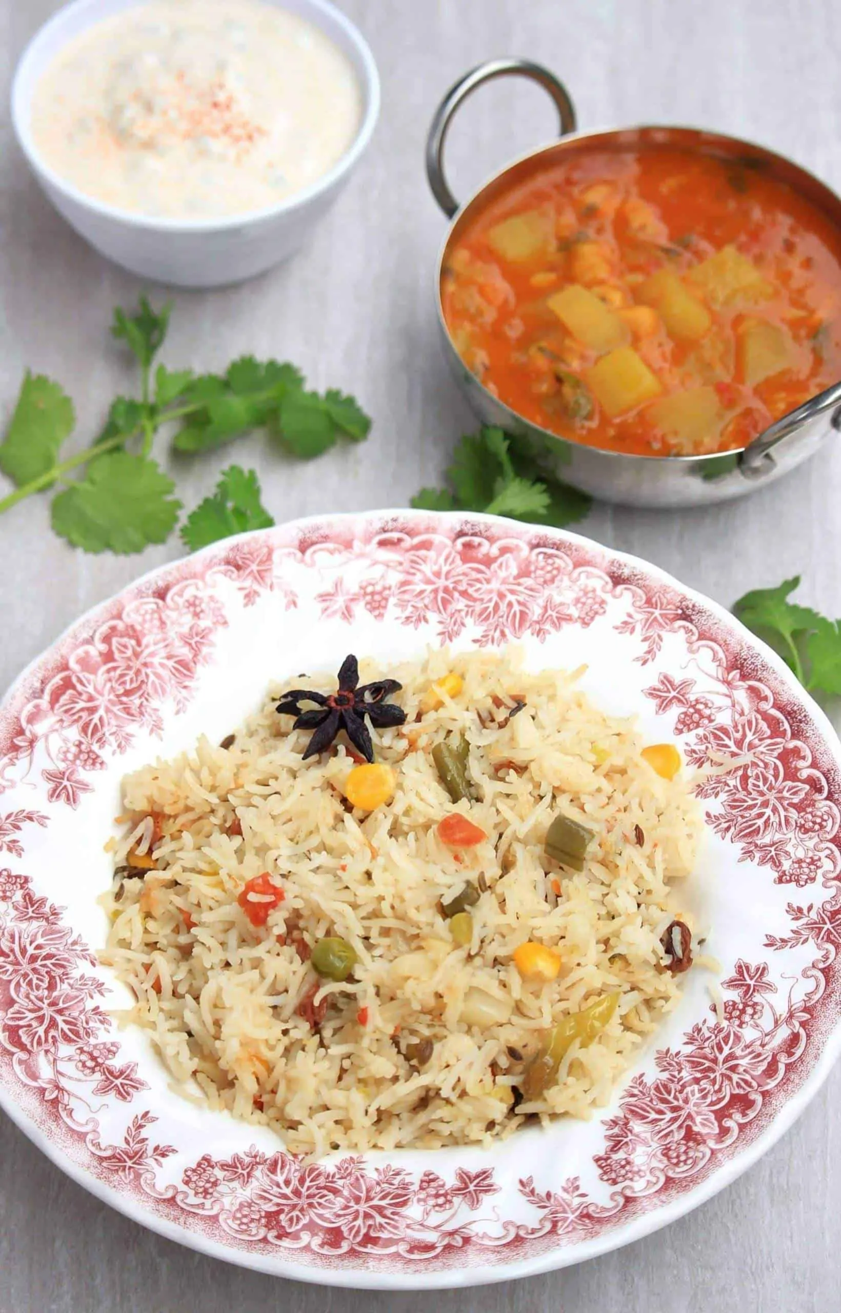 Vegetable Pulao served in a dish.