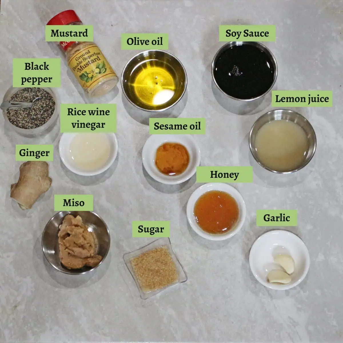 Ingredients labeled for Miso dressing