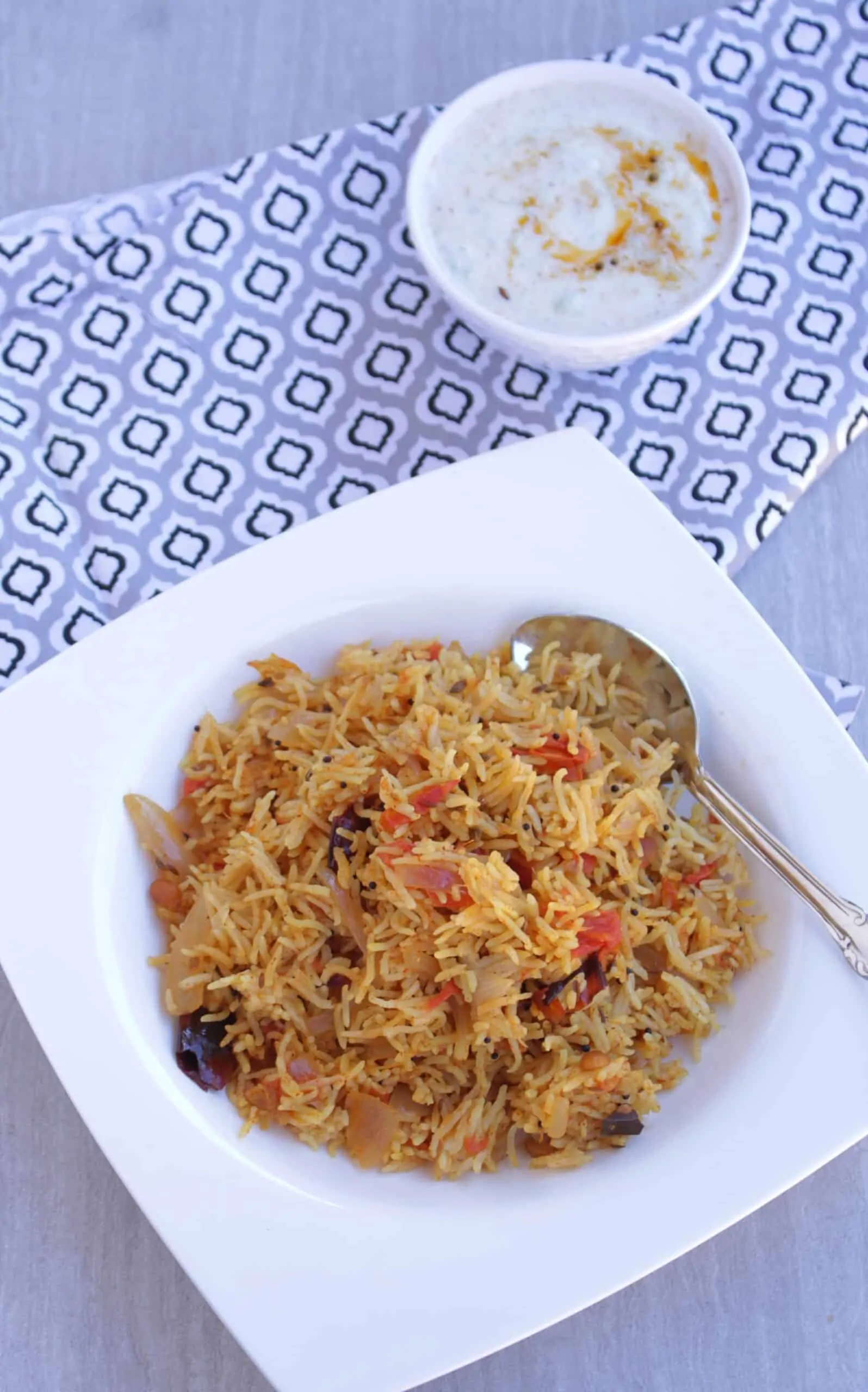 Biriyani made in Instant pot served with raita