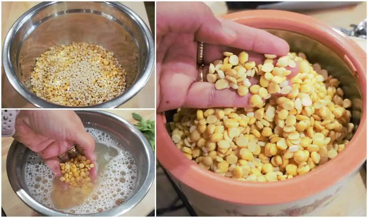 Soaking the lentils for the paruppu vadai.