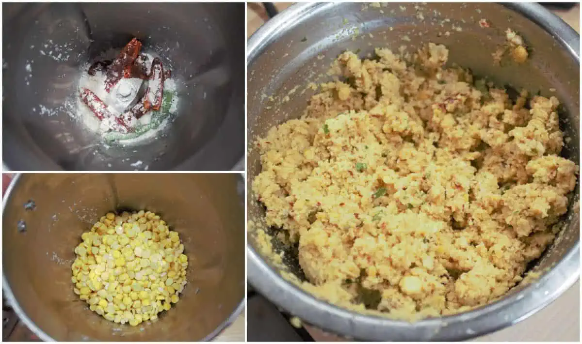 Grinding batter for aama vadai.