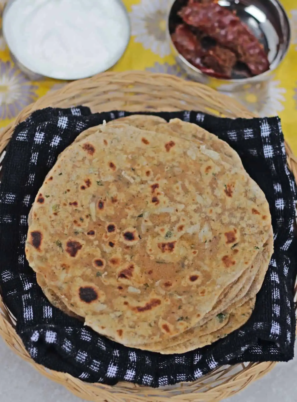 radish flatbread in a basket.