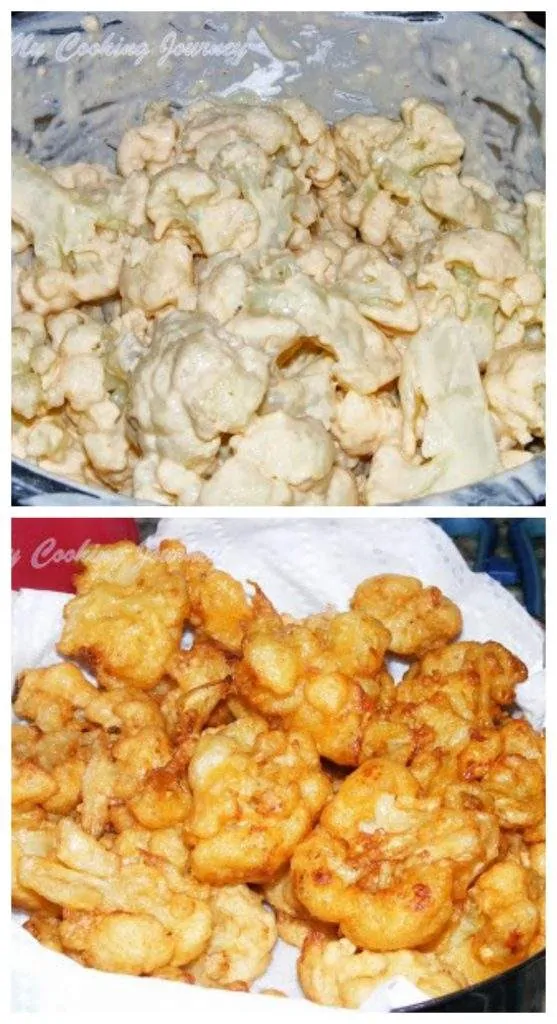 Deep frying the cauliflower florets