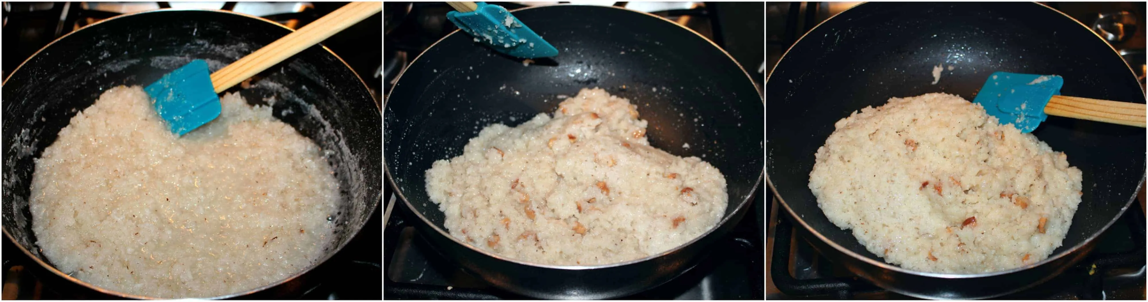 Stirring the coconut to make burfi