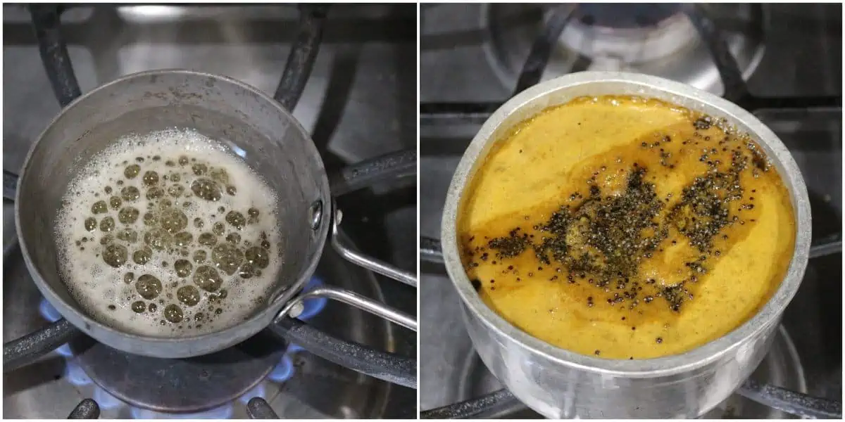 adding seasoning to milagu jeera rasam