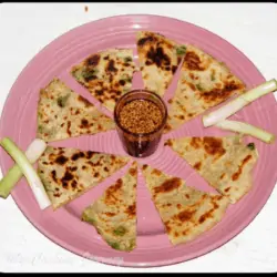 Chinese Scallion Pancake With Ginger Soy Dipping Sauce in Plate