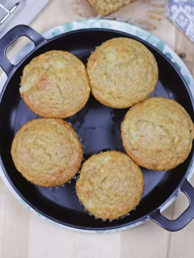 5 banana pineapple muffins in a black plate