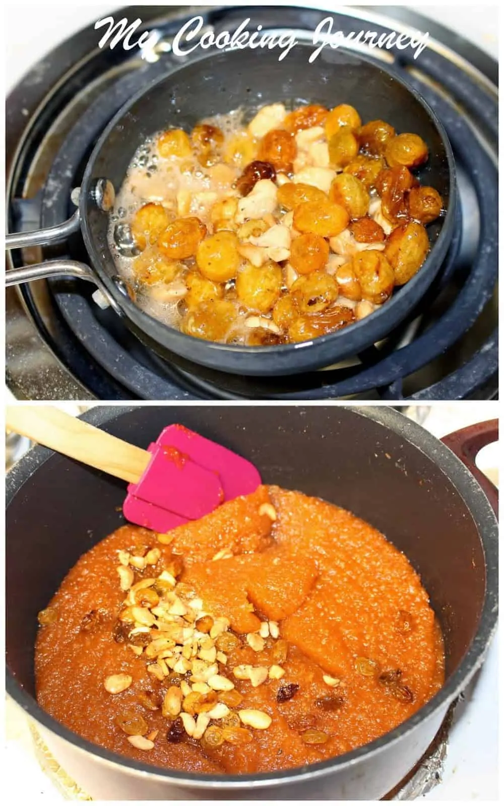 frying dry fruits to add to aval kesari.