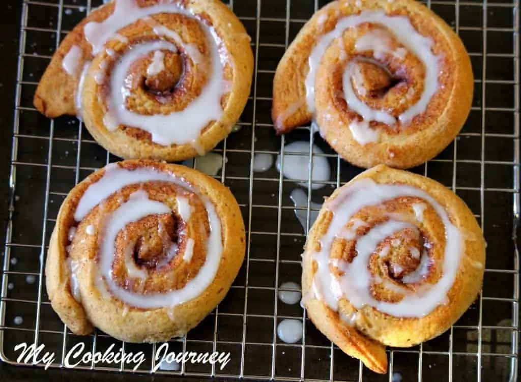 cinnamon rolls with glaze on top