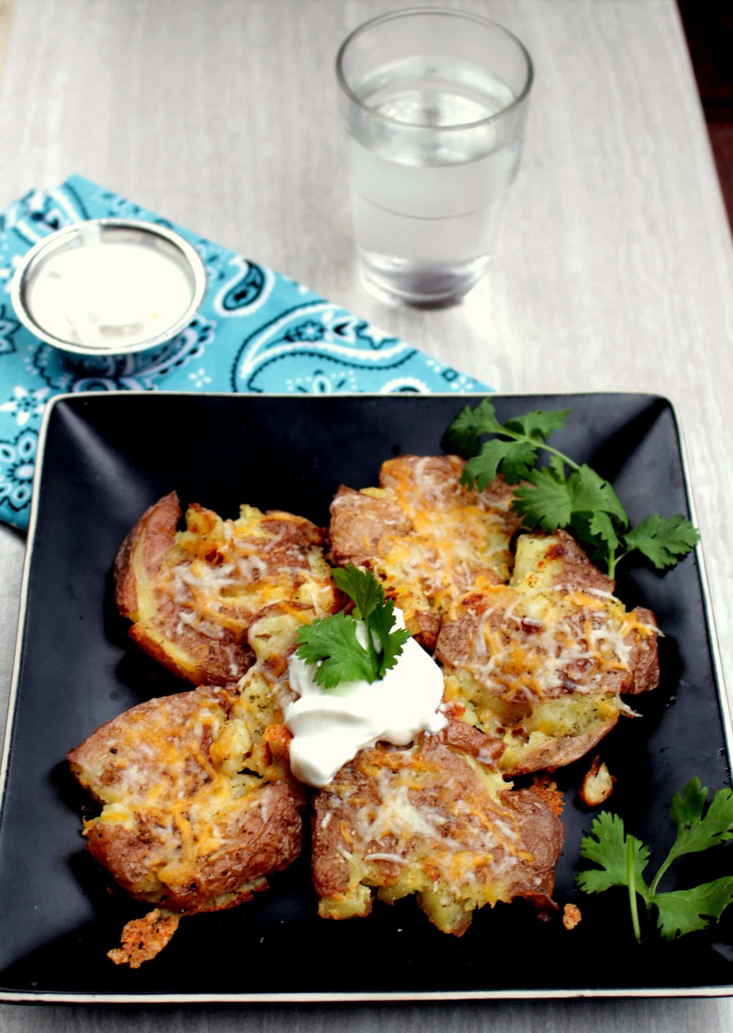 Smashed Potatoes in a plate 