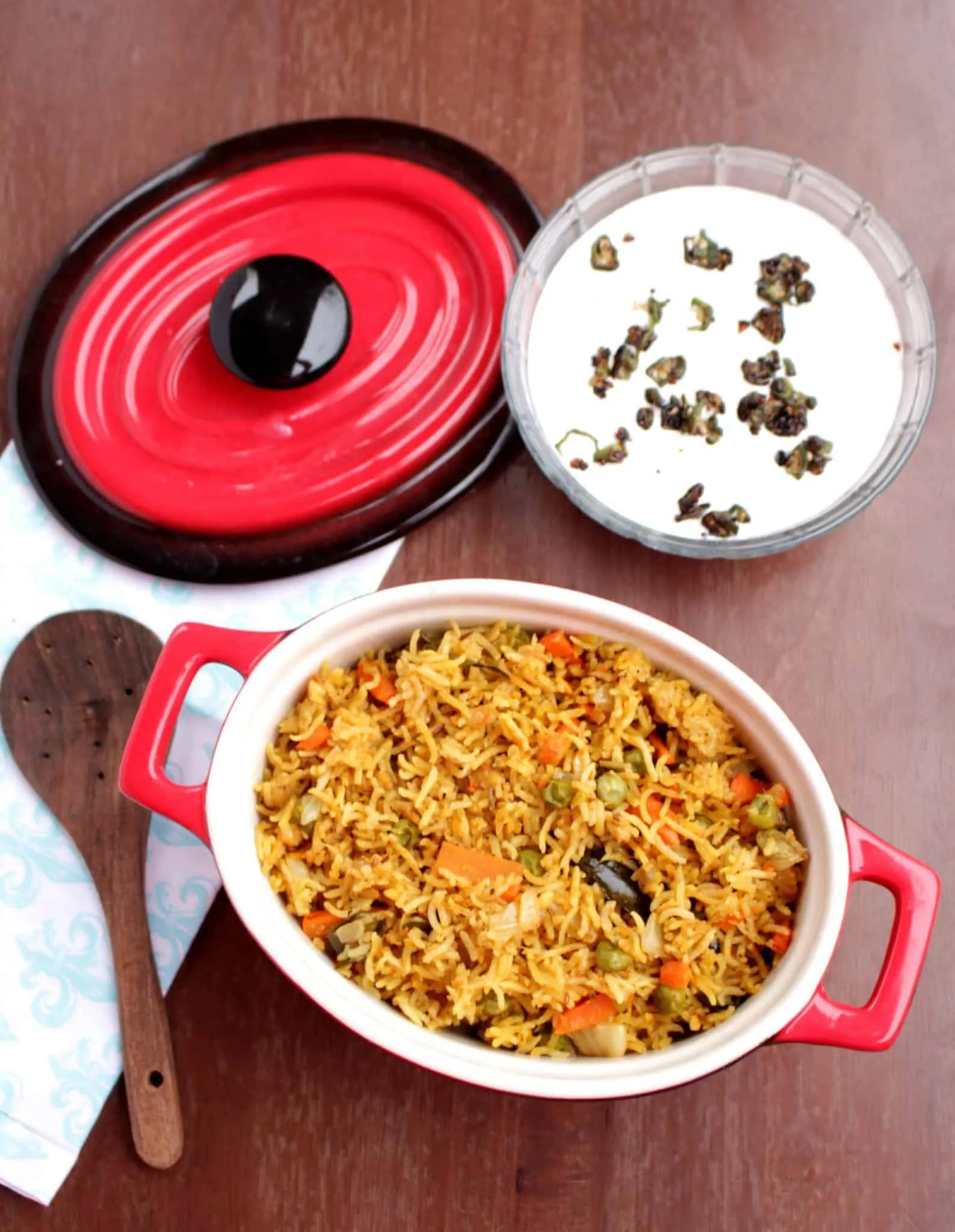 Vegetable Masala Bhaath served with raita