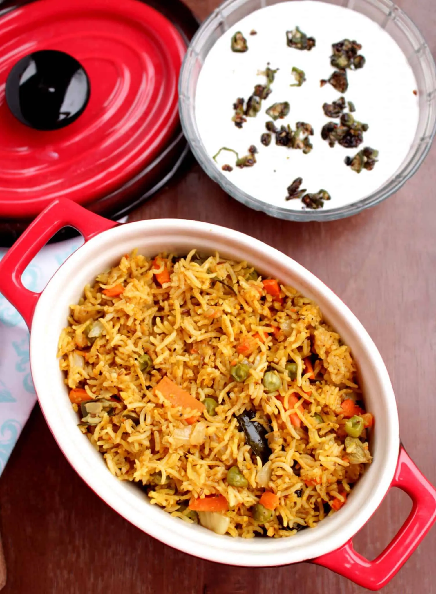 Vegetable Masala Bhaath in a red pot