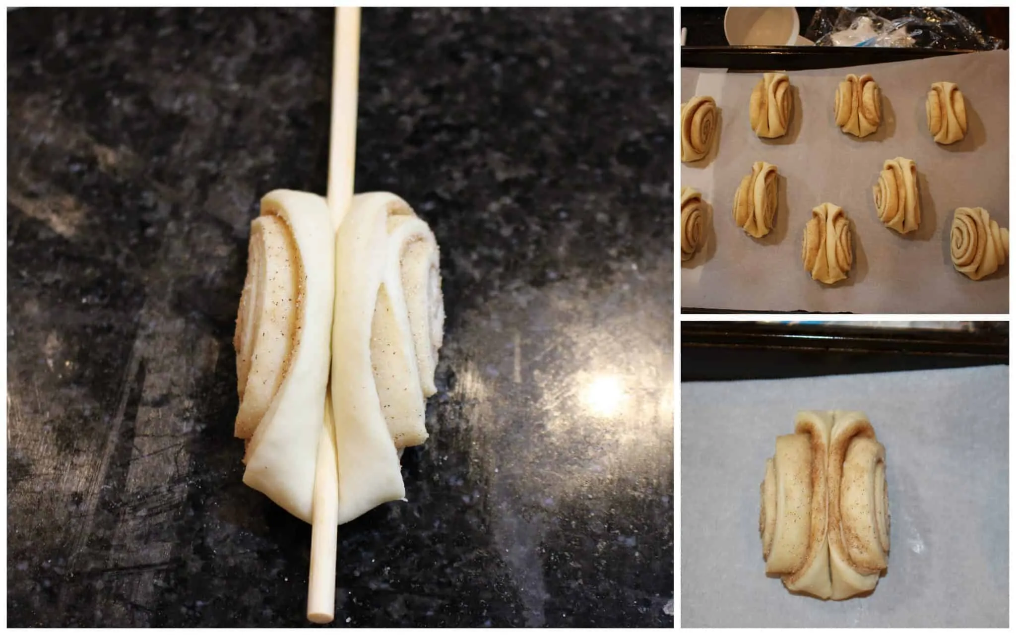 Pressing the dough with wooden stick