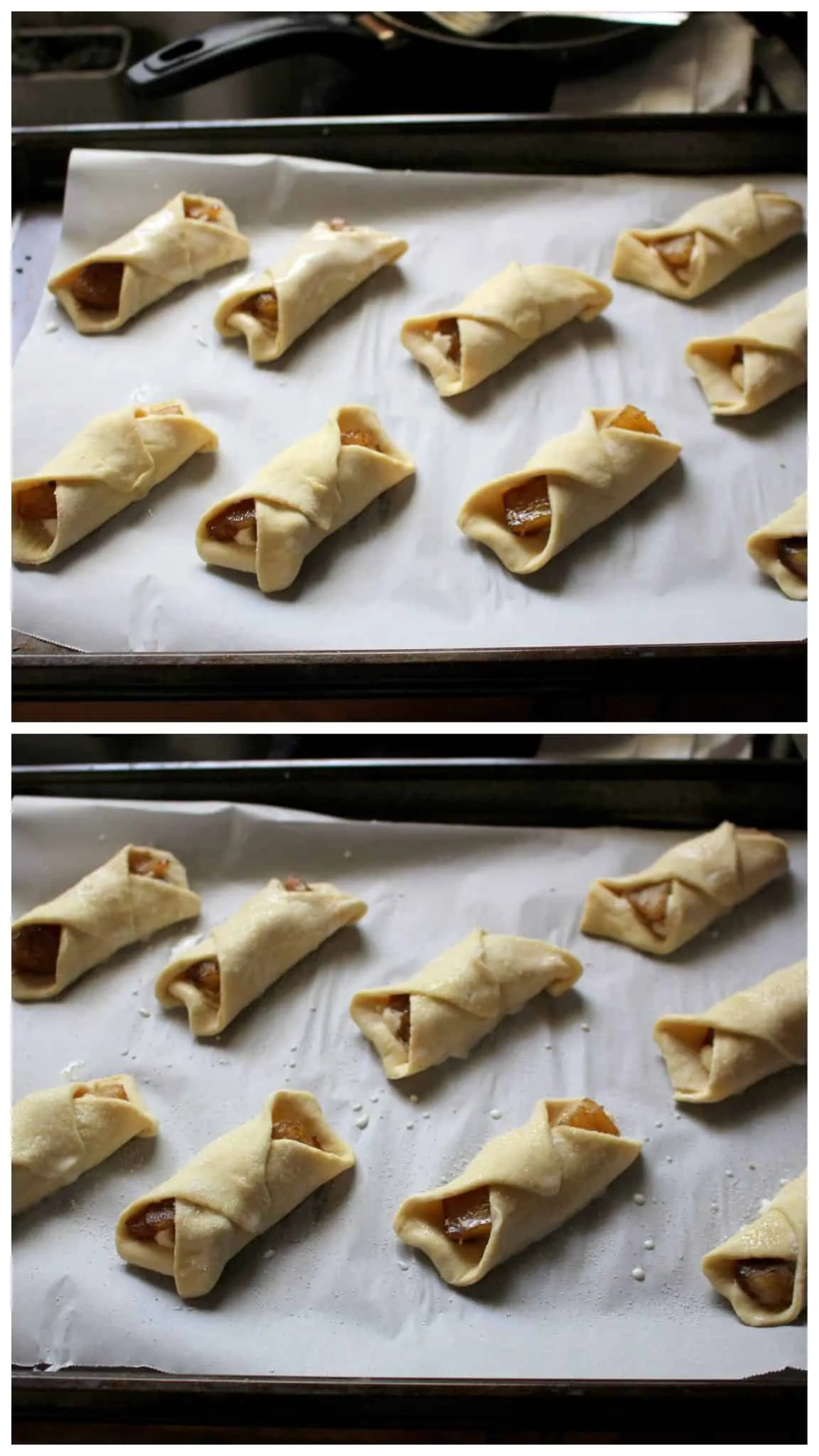 Place the prepared pastries on the baking sheet