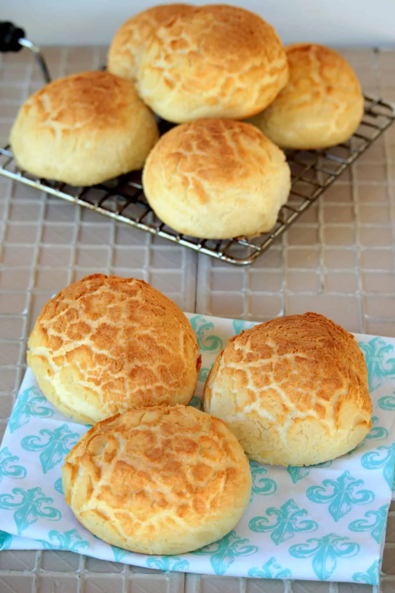 Tiger Bread Rolls / Tijgerbrood served on a wire rack