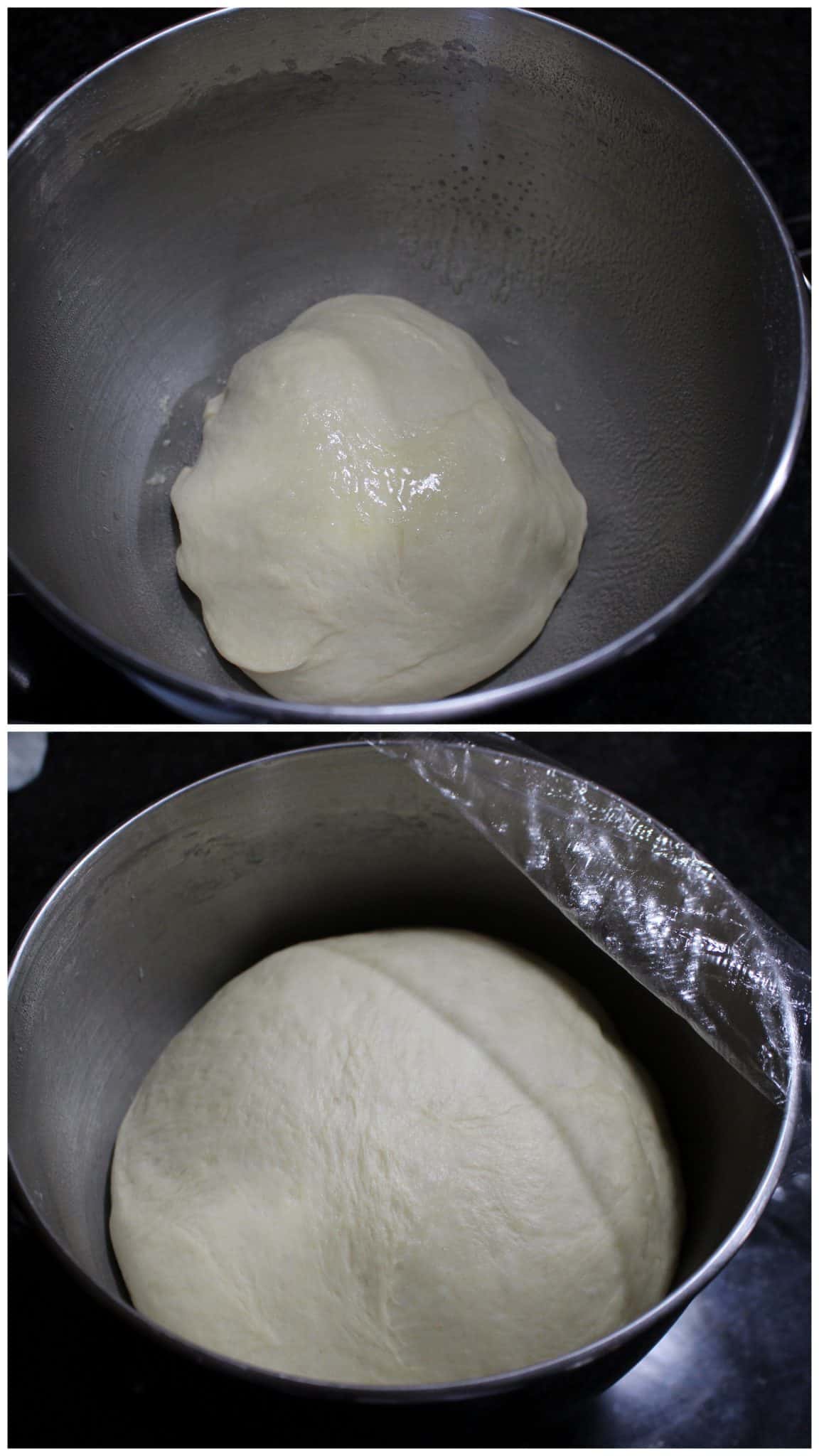 Kneading the dough in a bowl