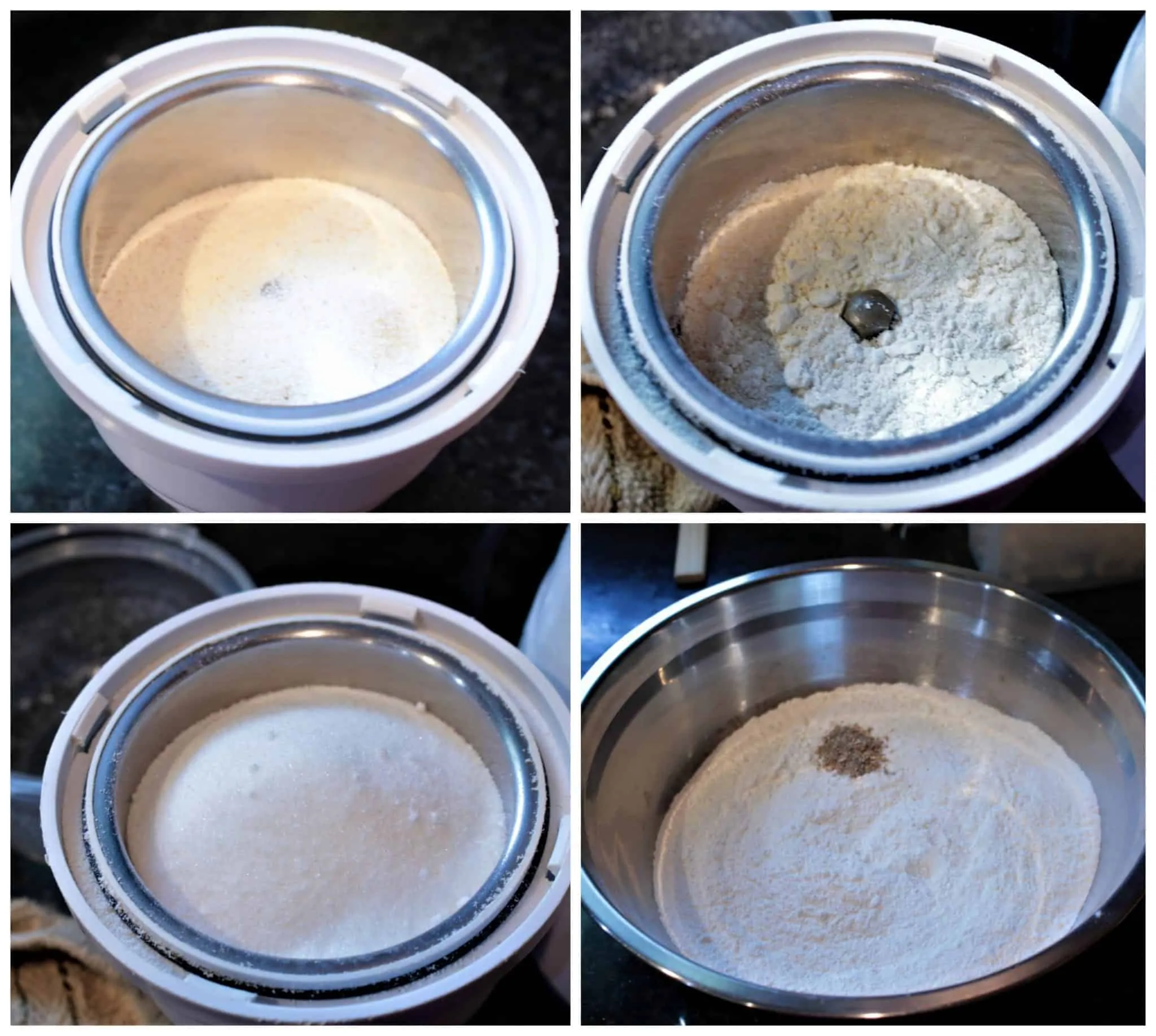 Grinding rava in batched to make rava ladoo.