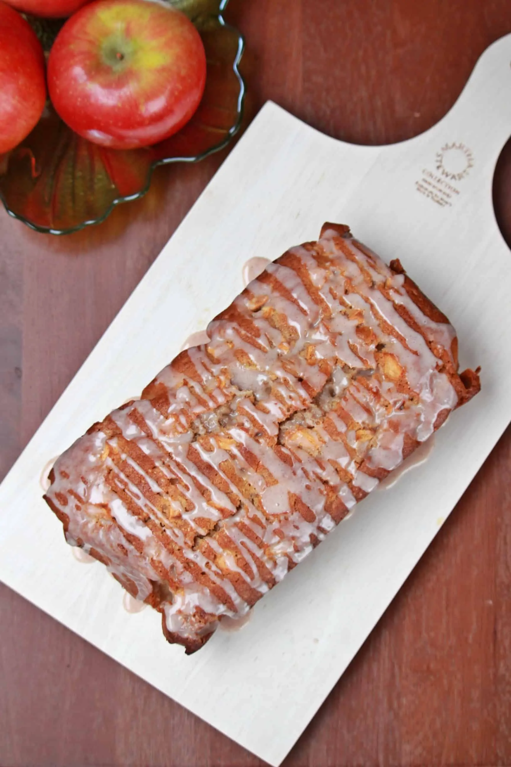 Cinnamon Glazed Apple Bread served in a tray