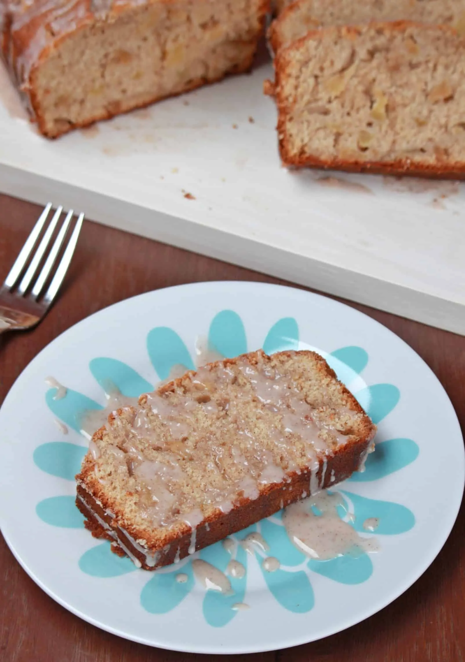 Cinnamon Glazed Apple Bread slice in a plate