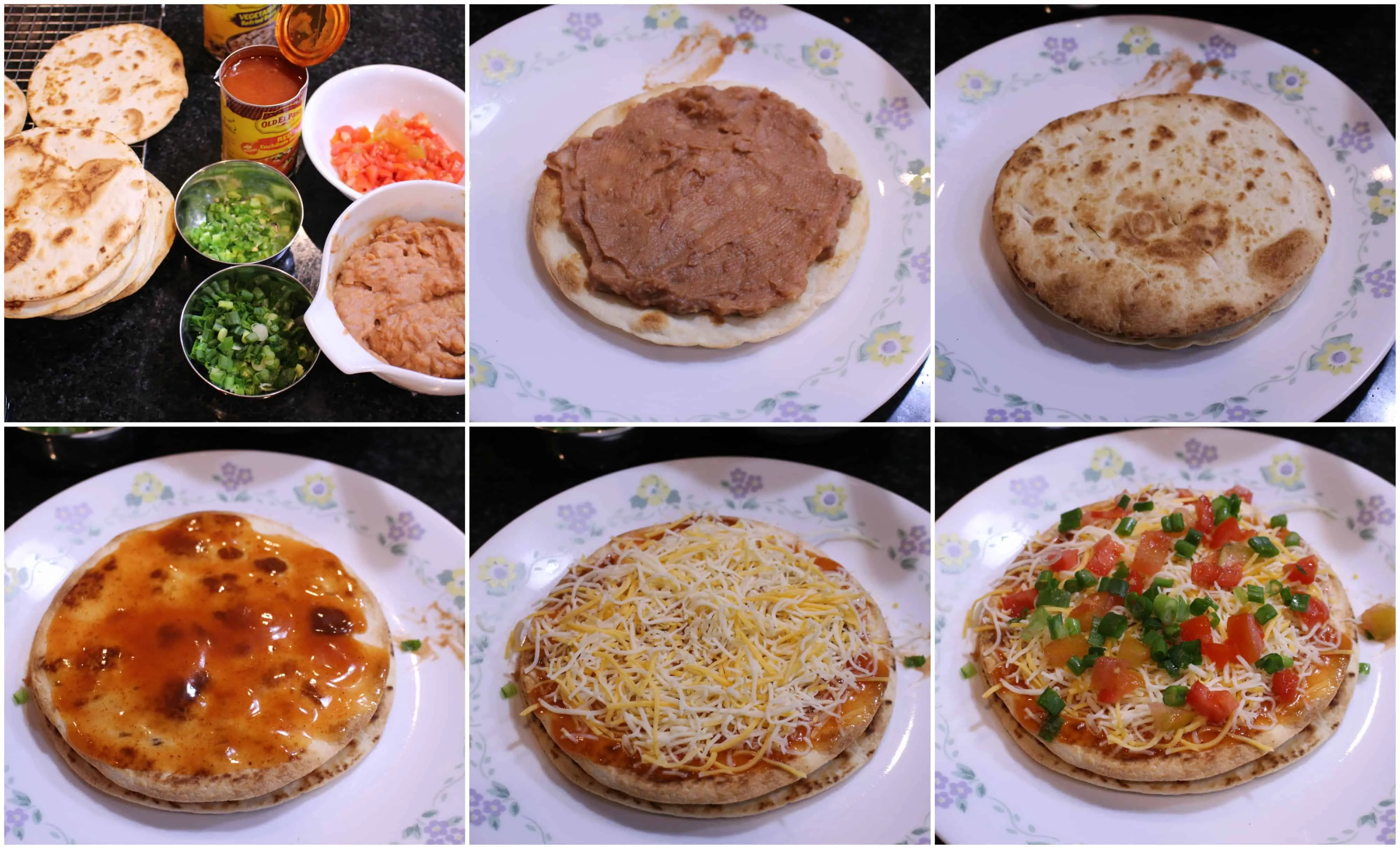 Applying sauce, cheese and vegetables on Tortilla