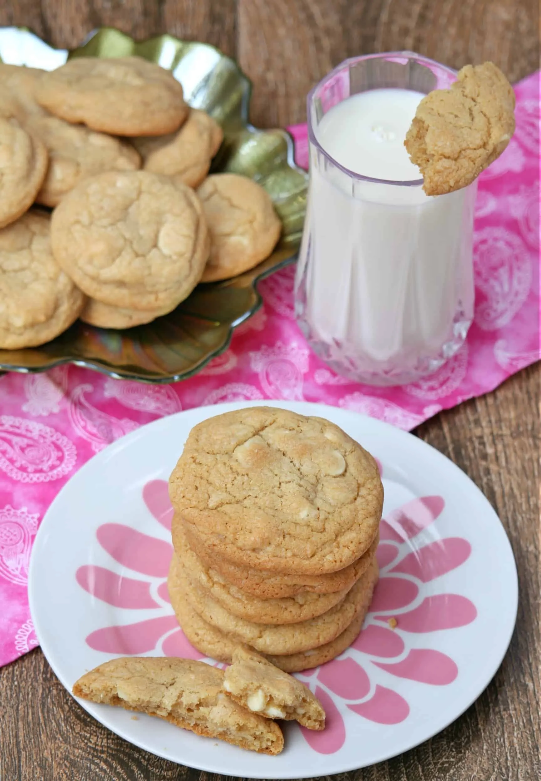 White Chocolate Macadamia Nut Cookies with milk.