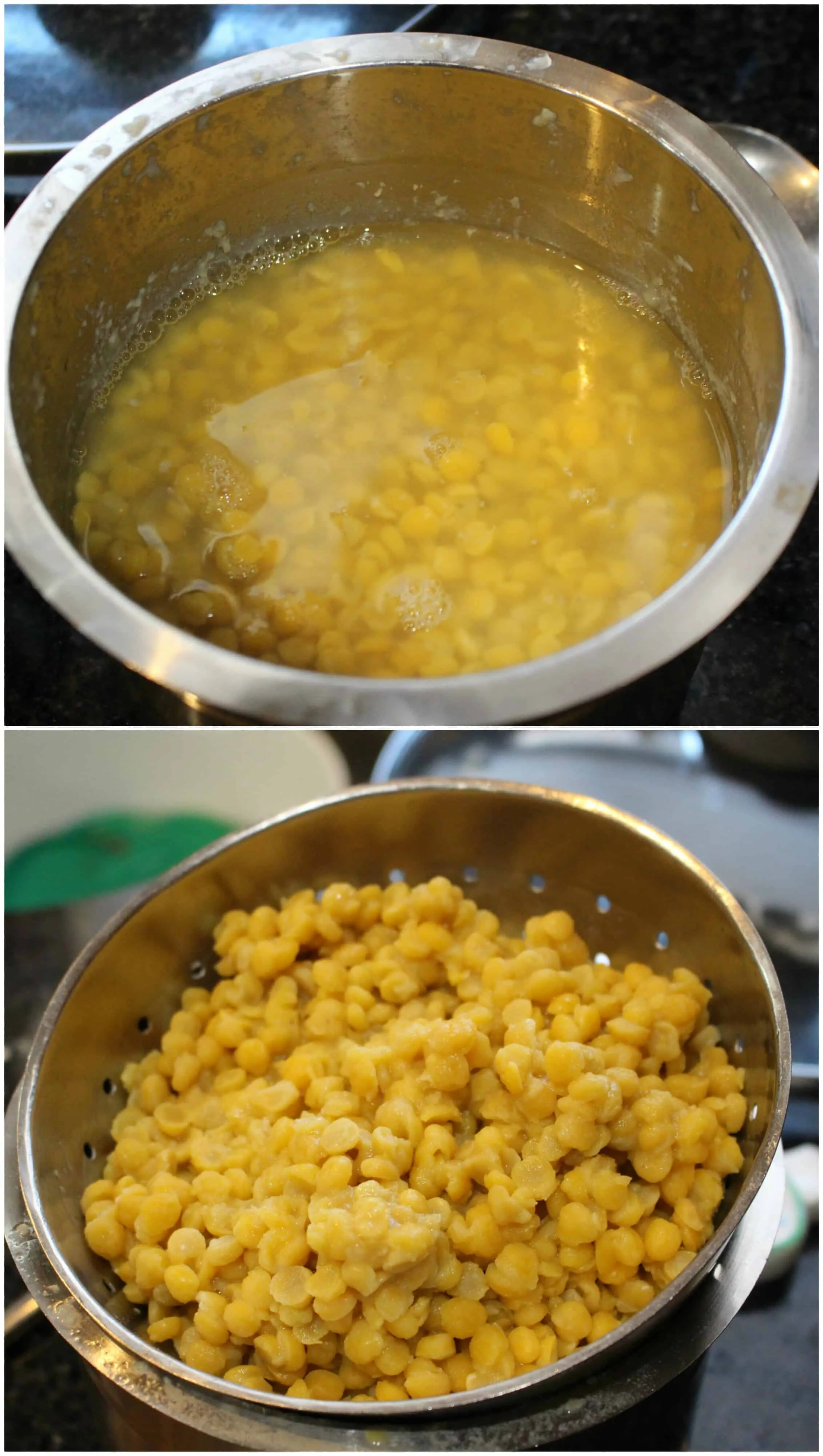 Soaking lentils in water.