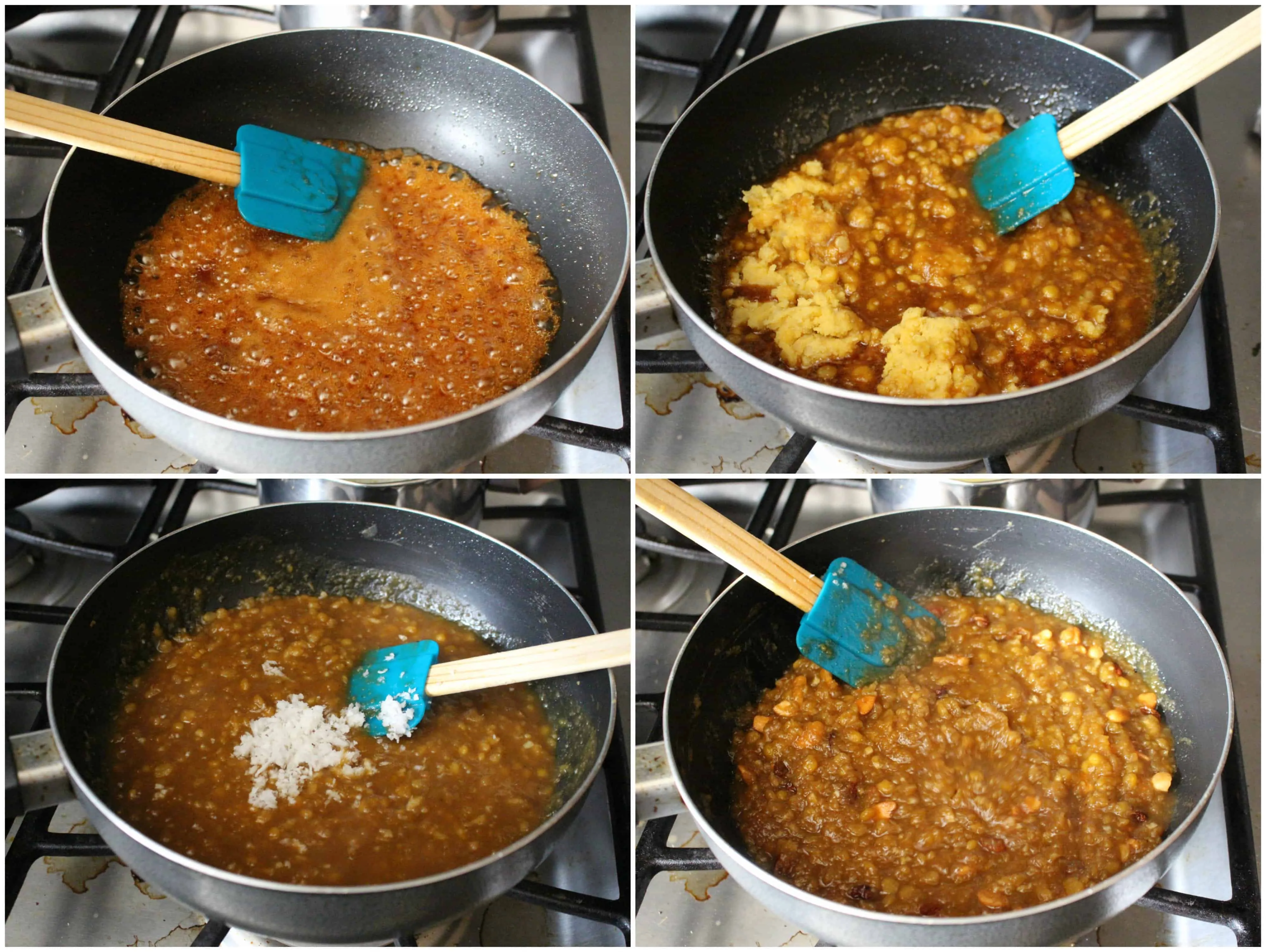 Adding crushed lentils and other ingredients and cooking it.