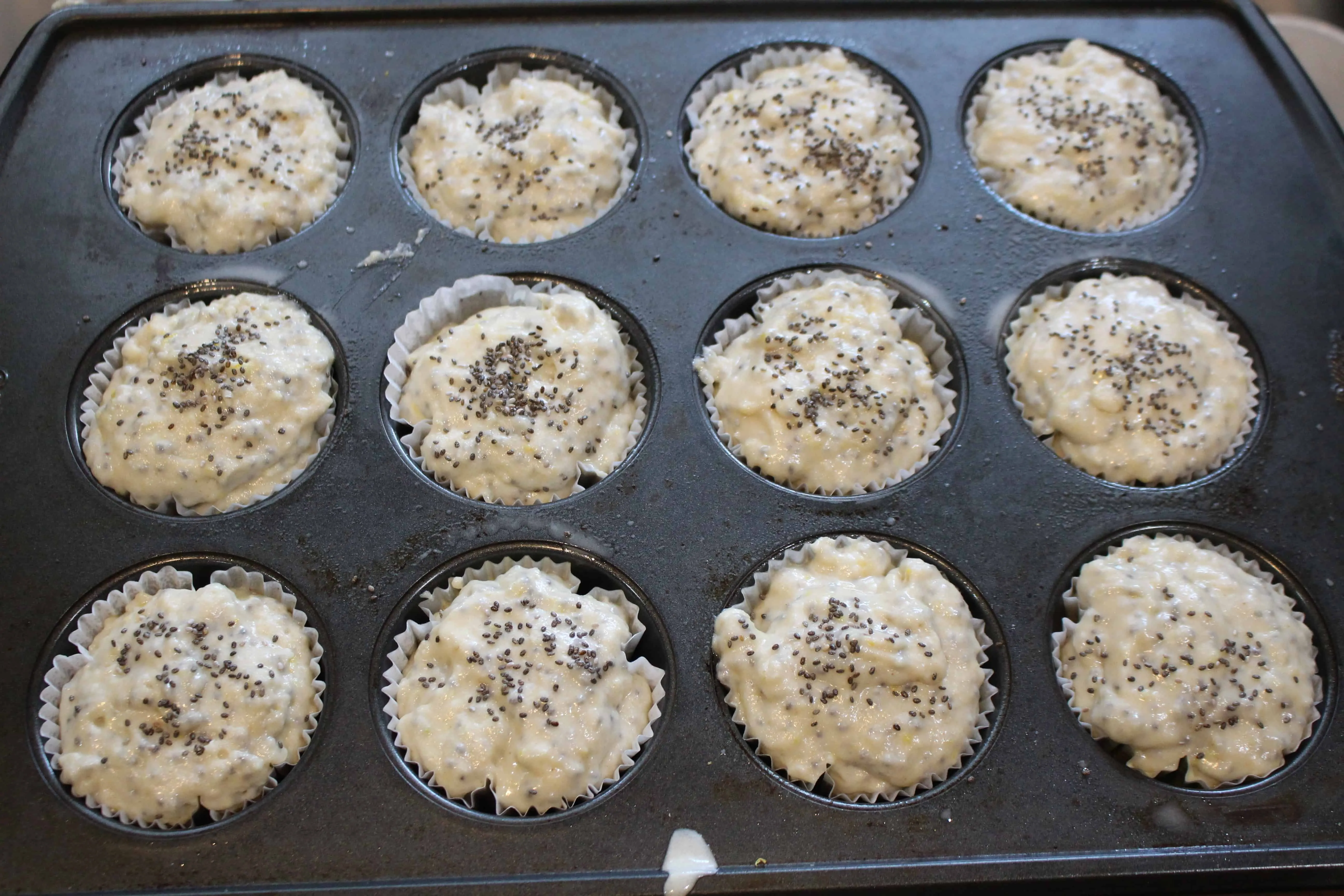 Pouring batter in a muffin pan