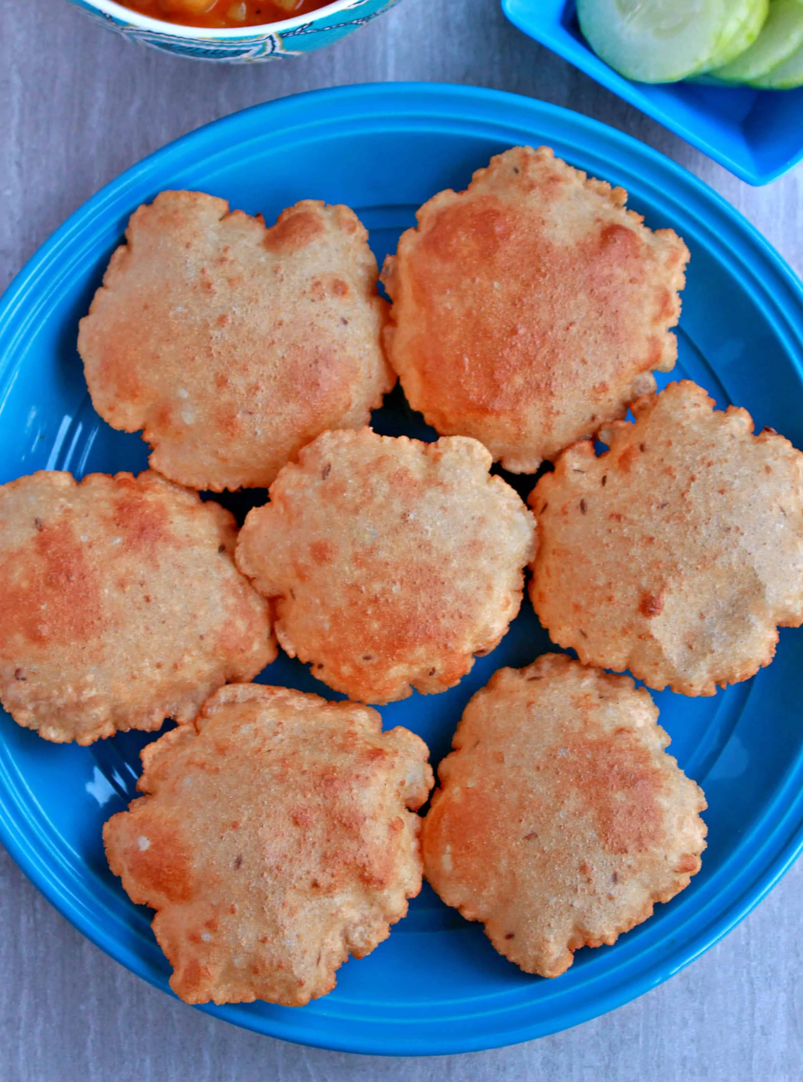 Fluffy Poori in a dish.