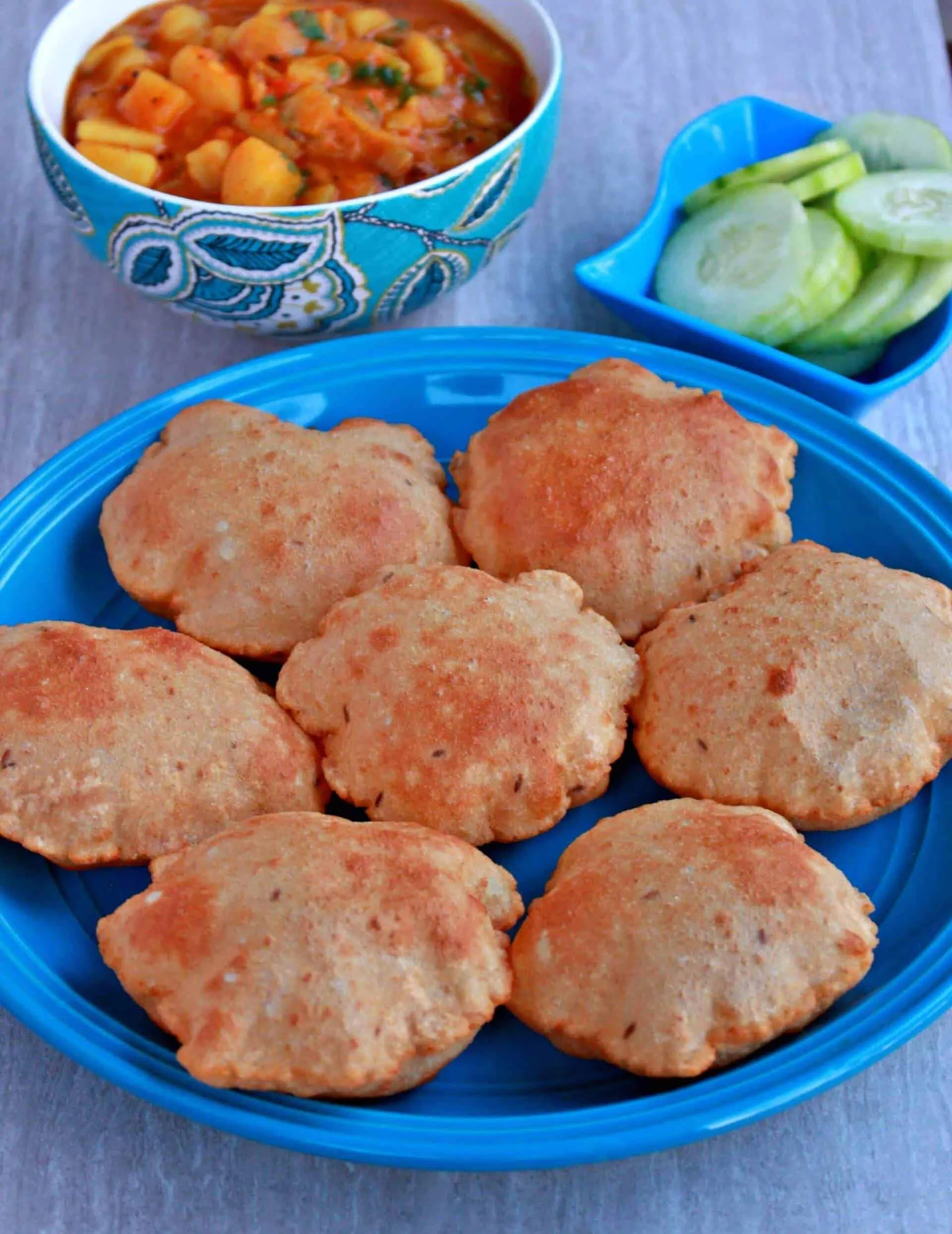 Amaranth Flour Poori is ready to eat with sabzi.