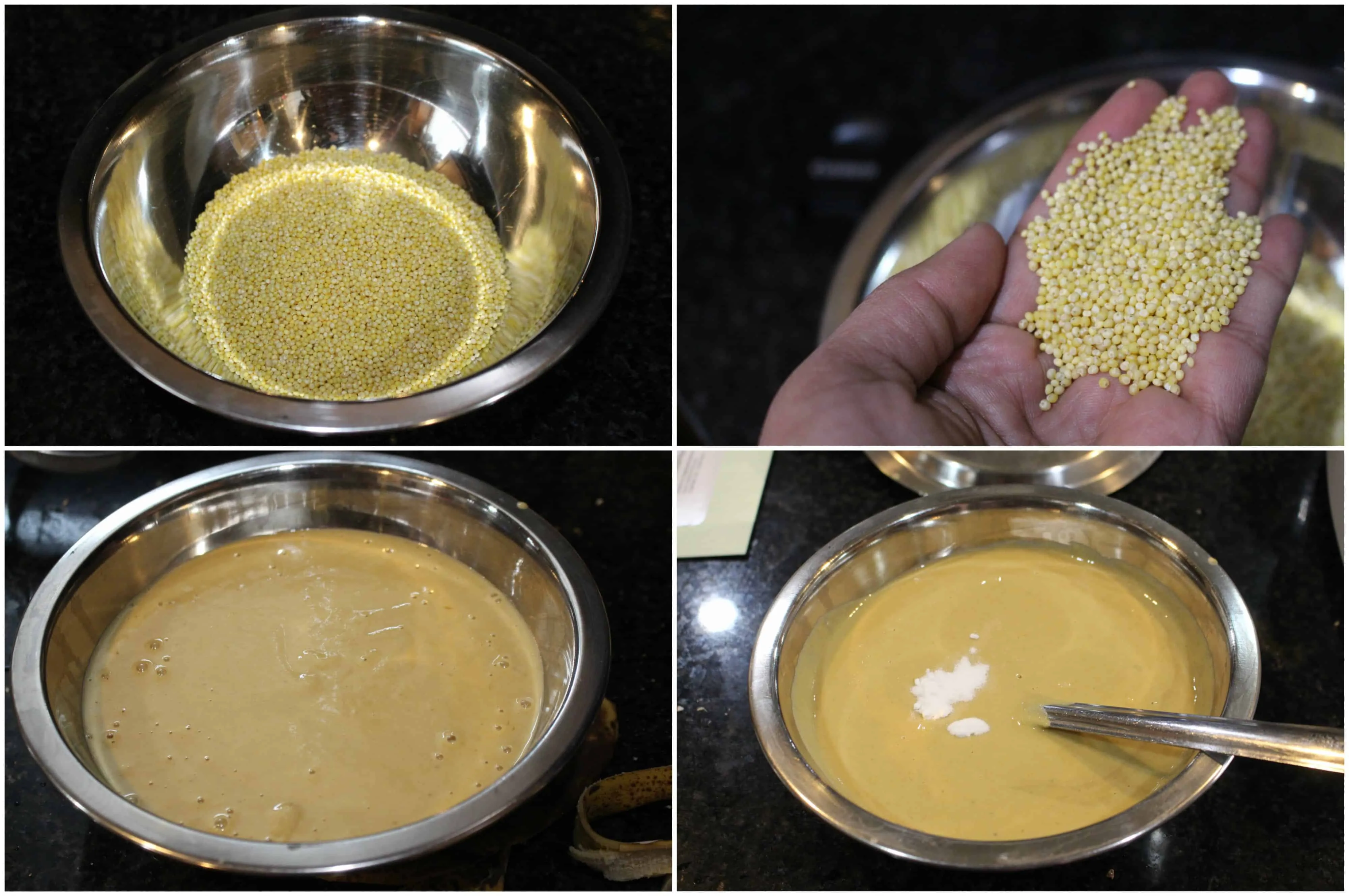 Soaking millet in water.