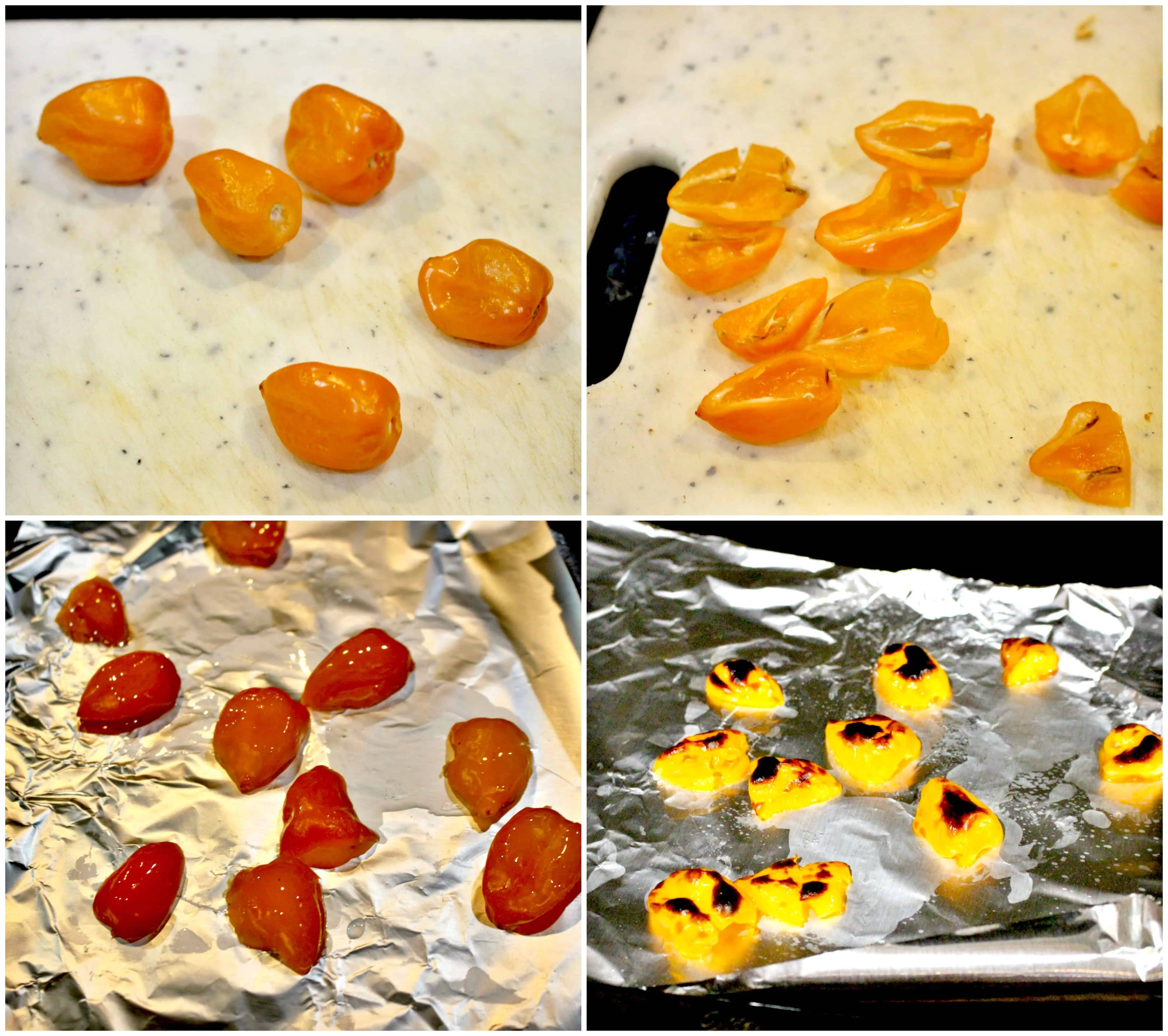 Roasting habanero peppers.