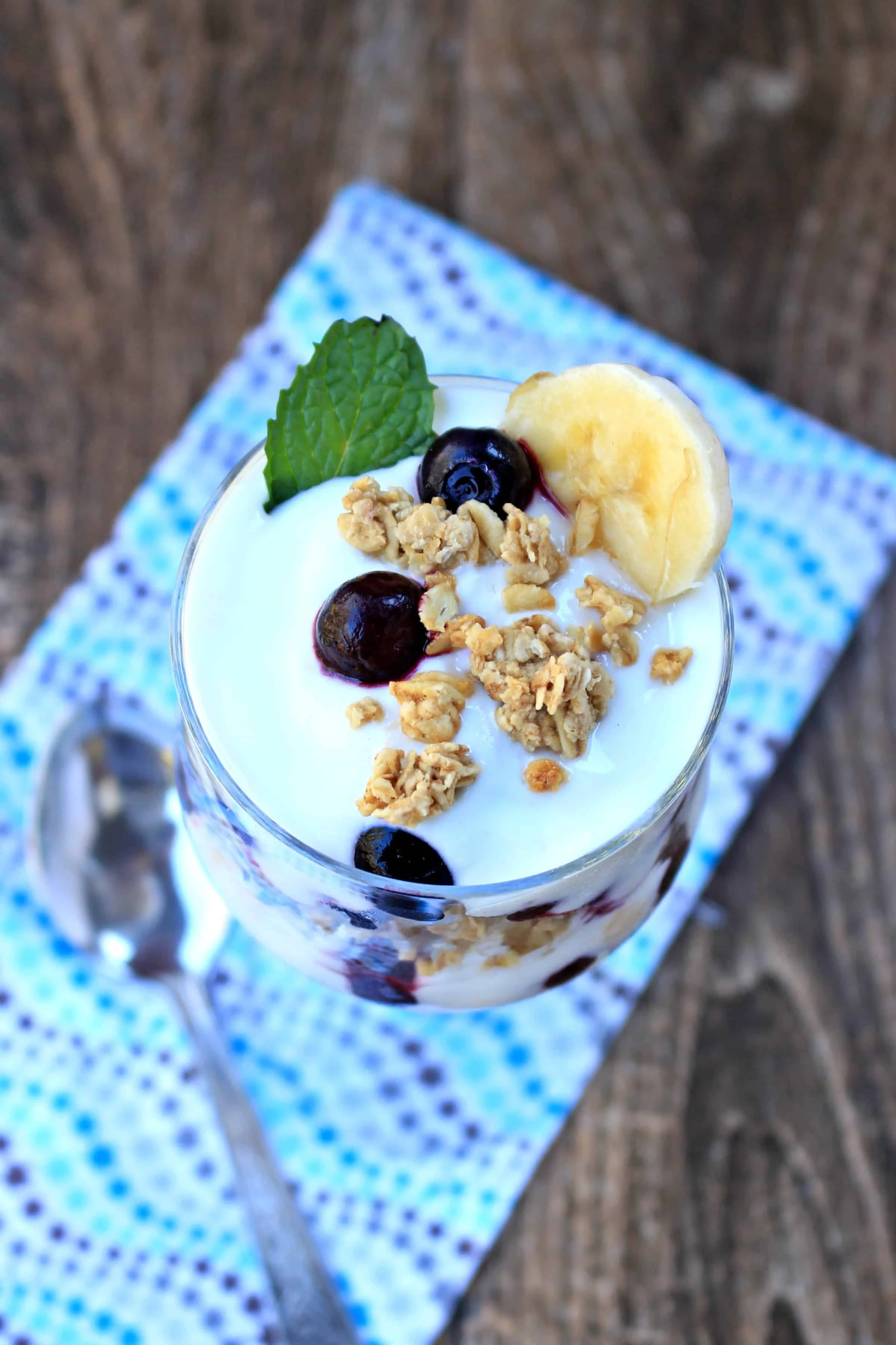 Yogurt Blueberry Banana Granola Parfait - top view