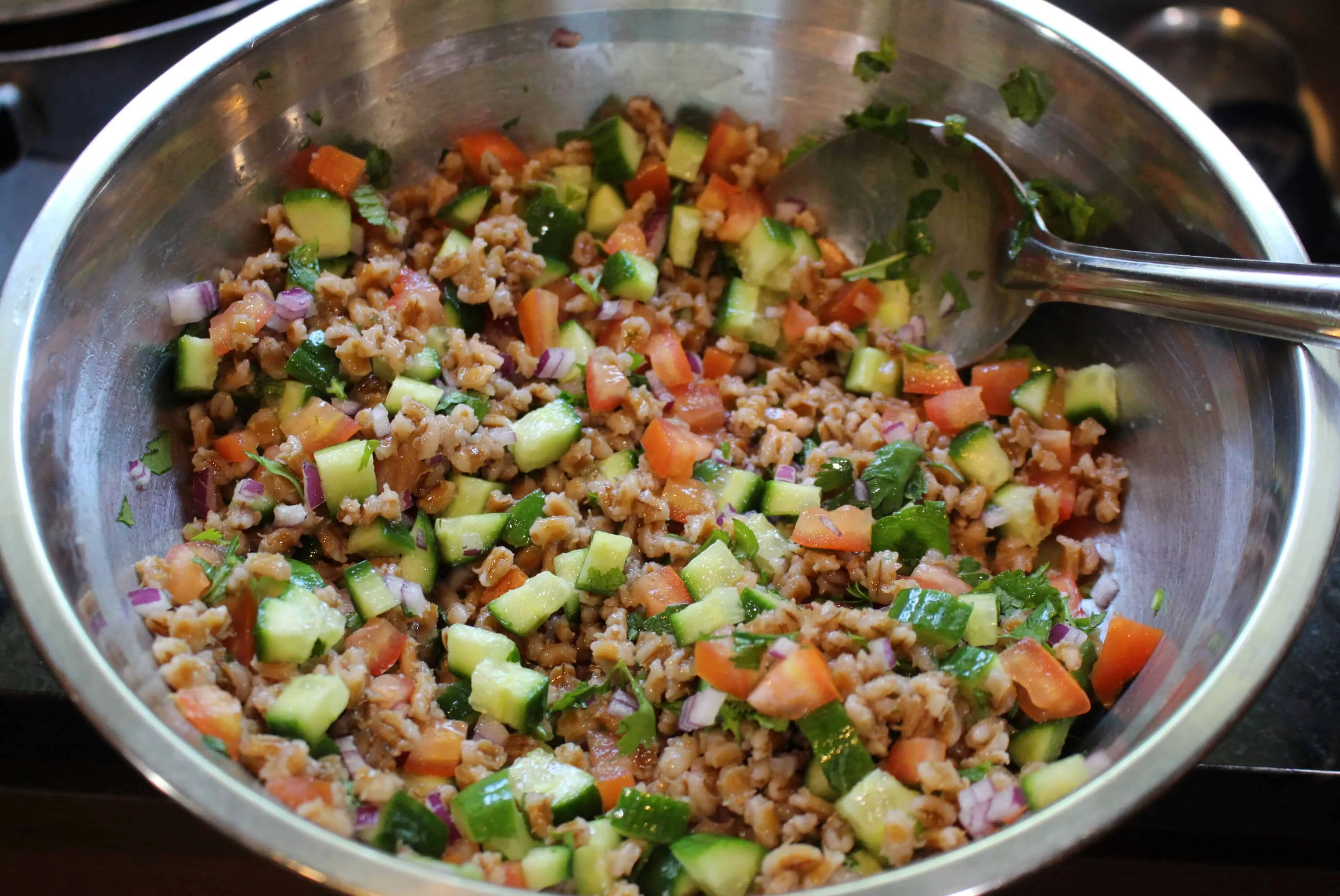 Mixing the ingredients in a bowl.