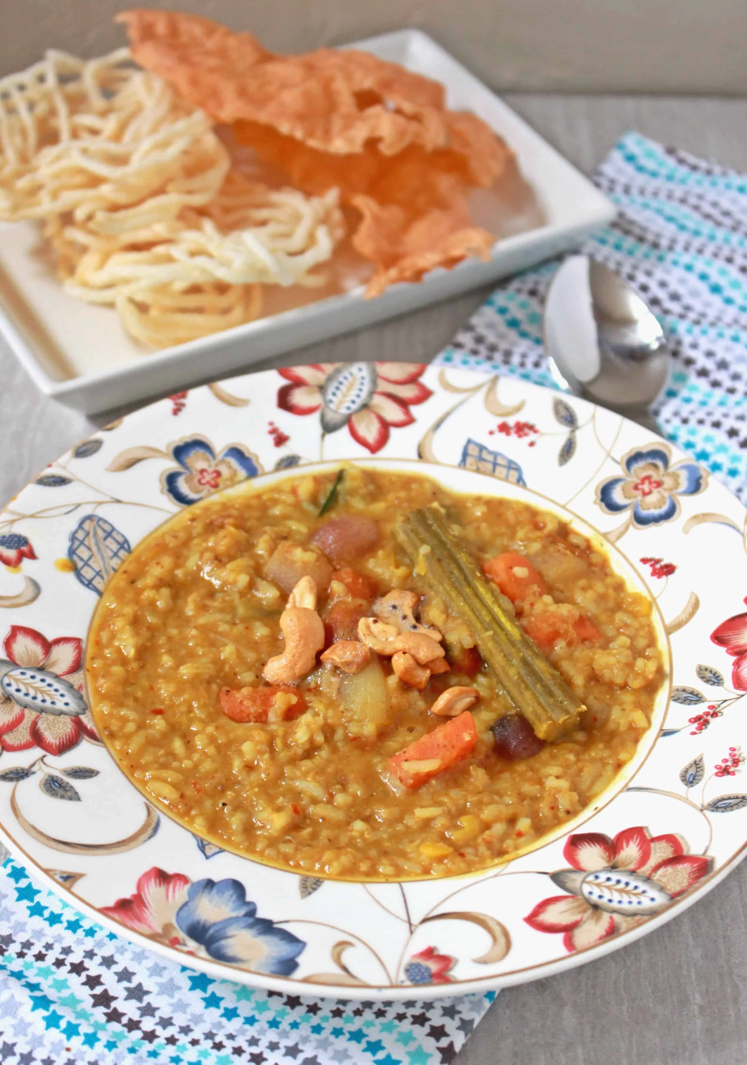 Tasty Sambhar Sadham served in a plate.