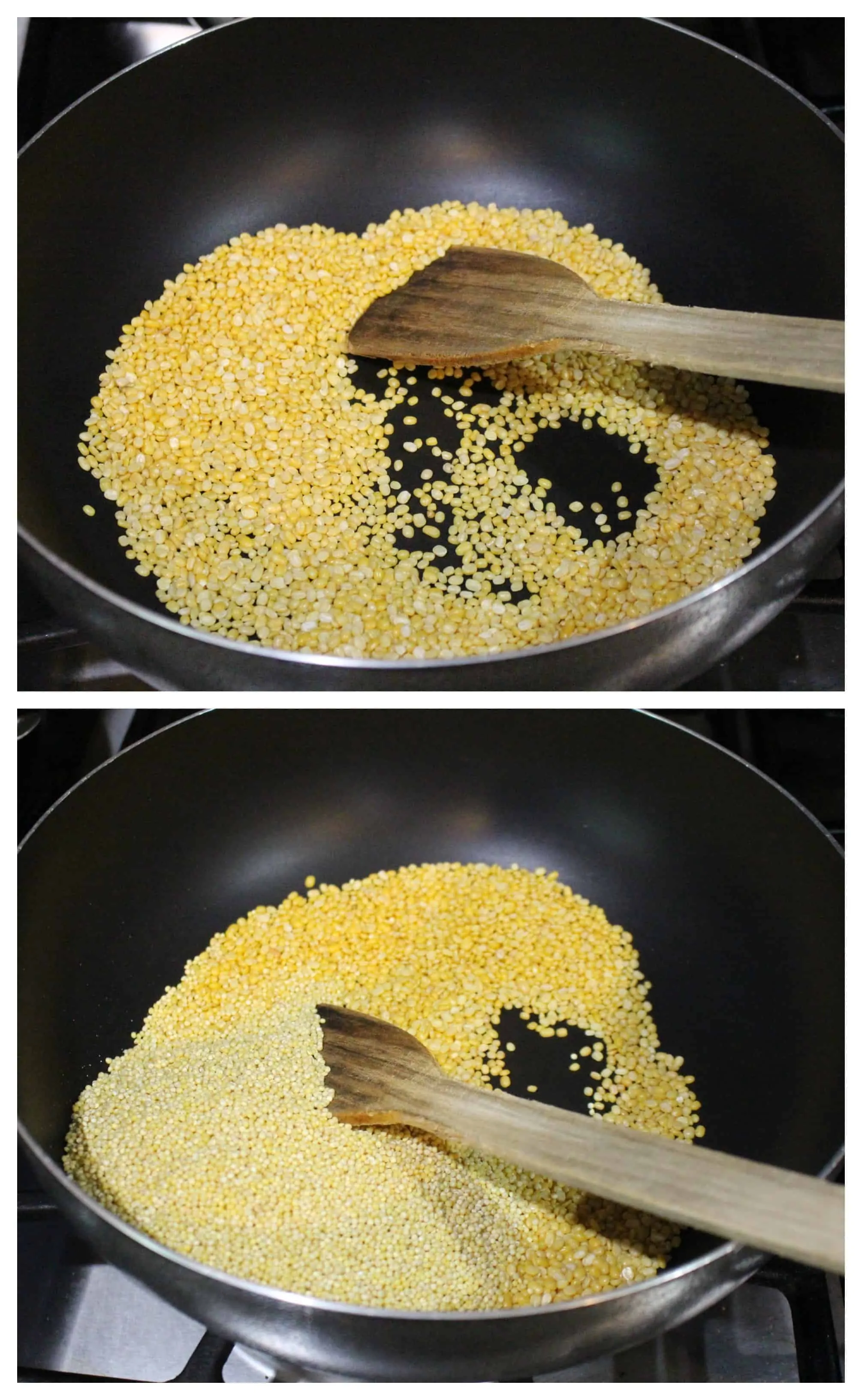 Roasting Moong Dal and Millet