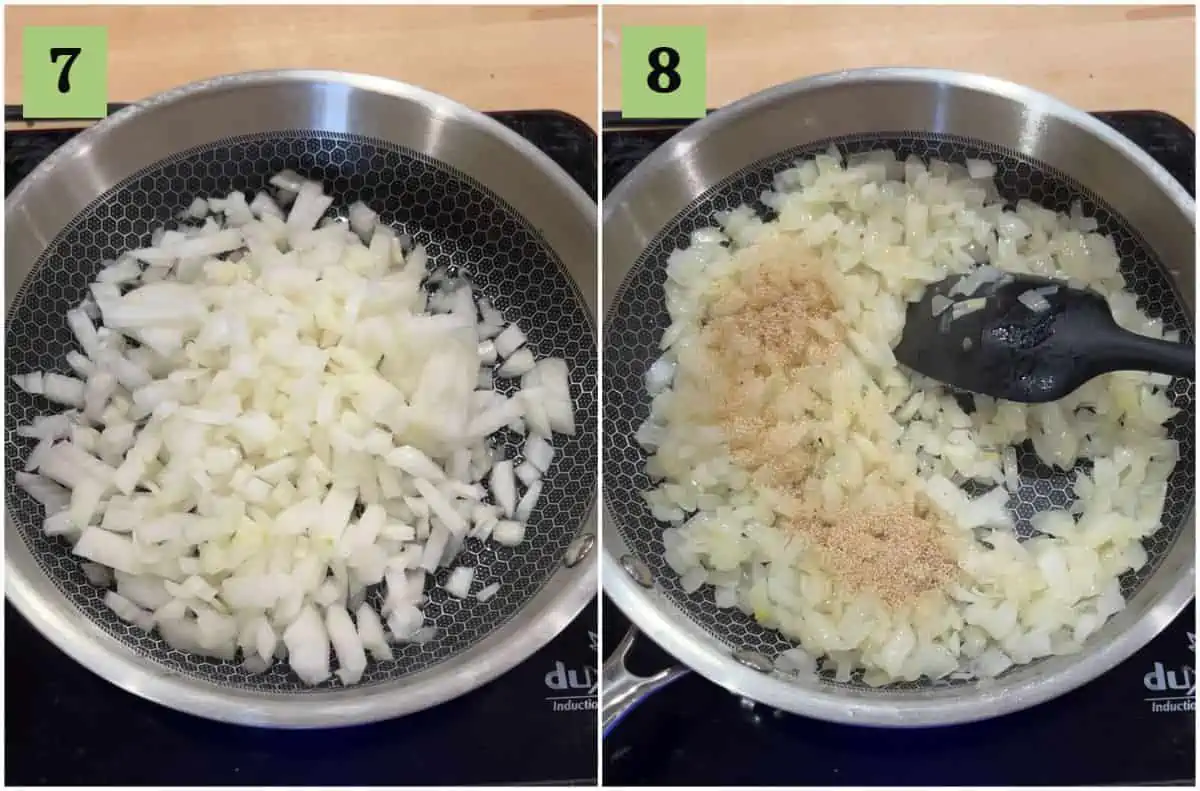 Making onion and poppy seed filling for Bialy.