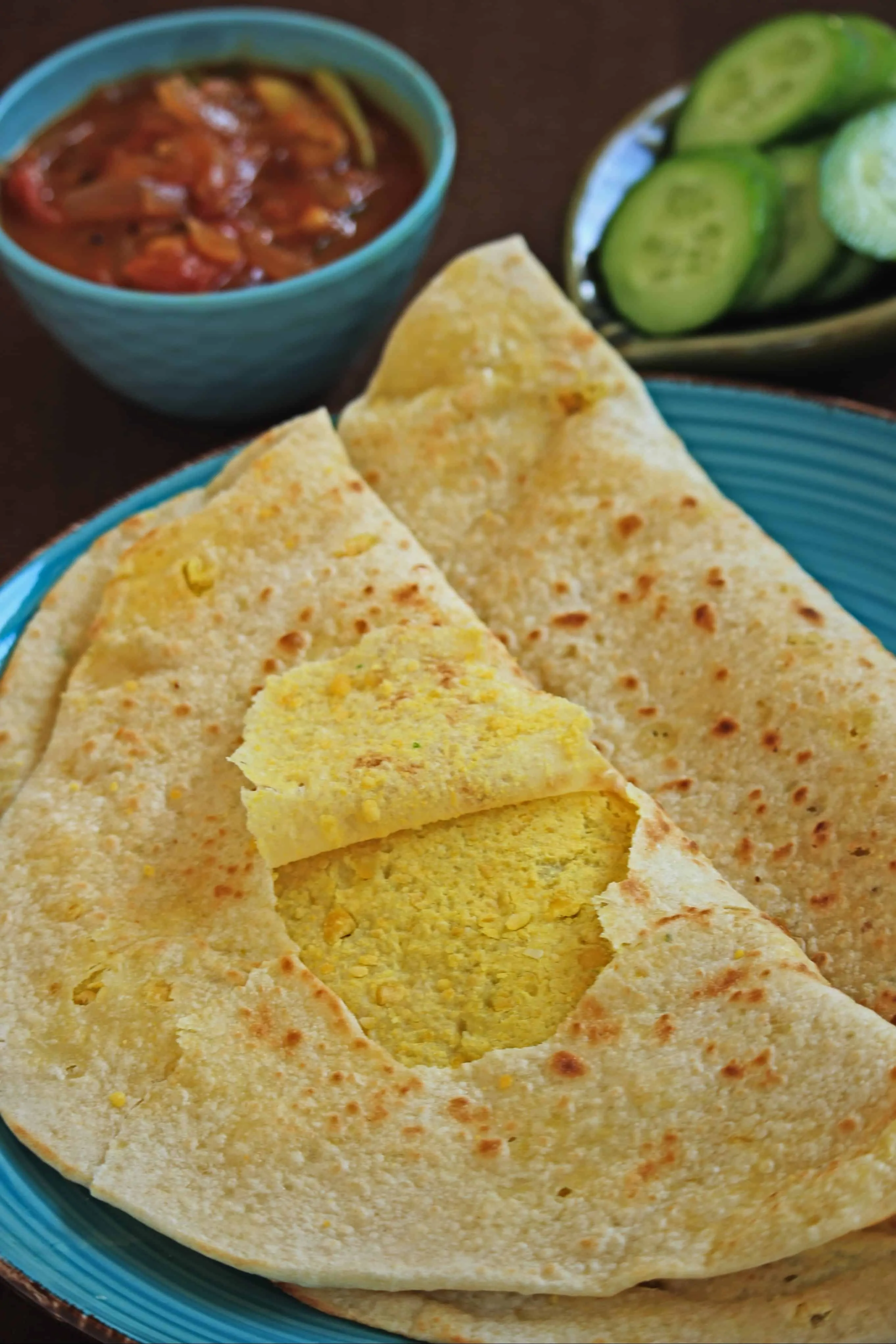 Trinidad Split Pea Stuffed Flatbread - Close up view