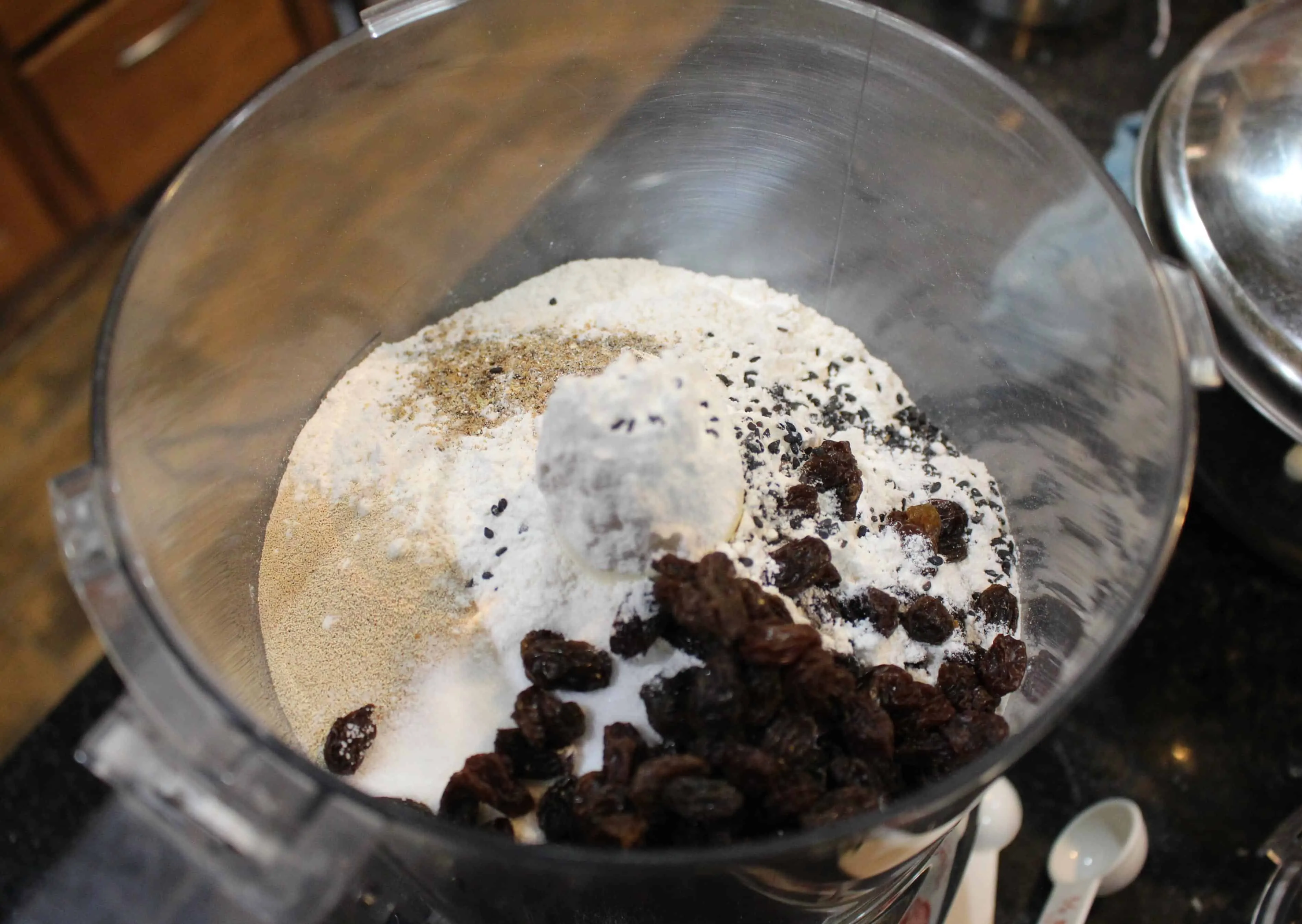 ingredients in a food processor bowl to make dough