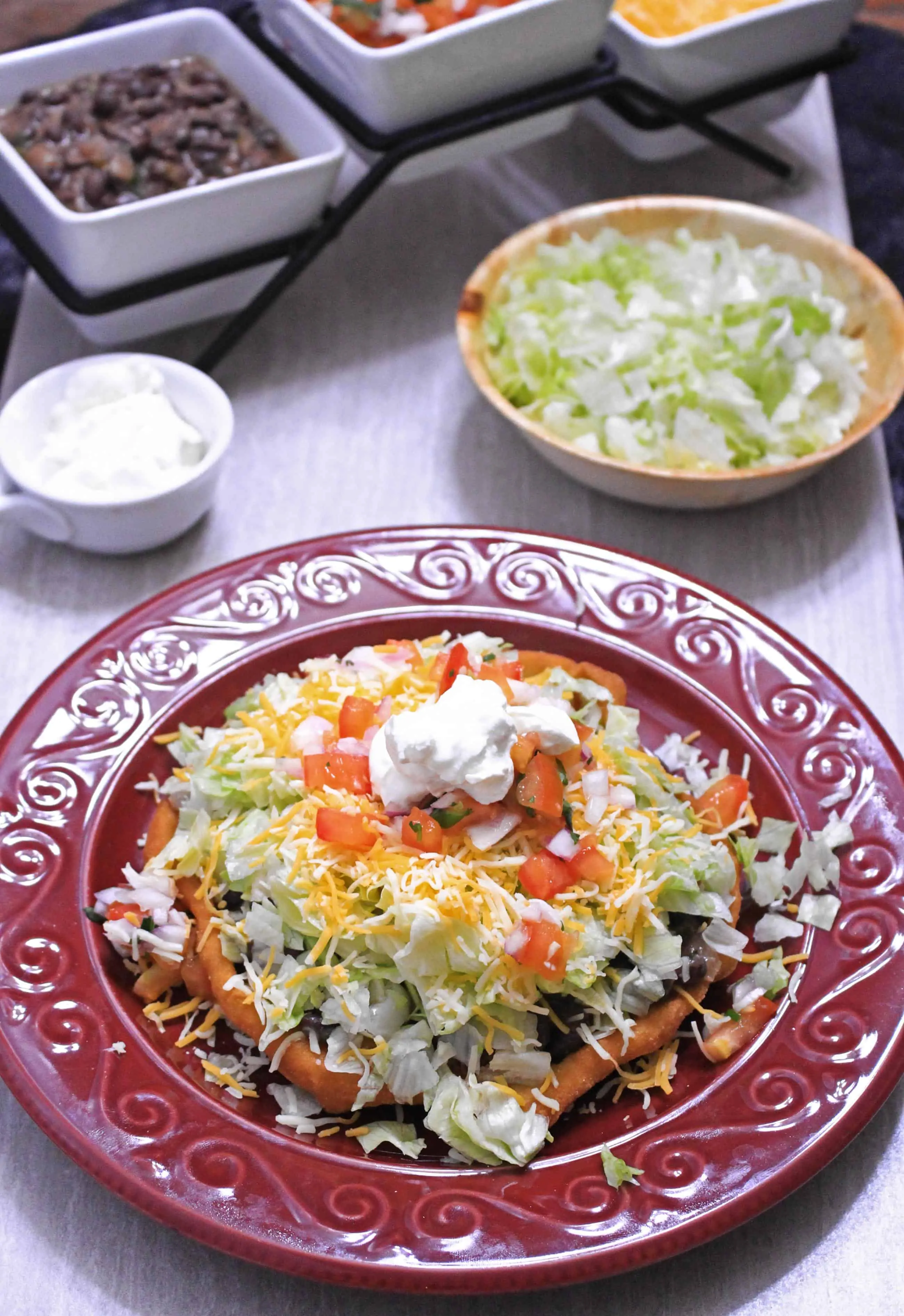 Navajo taco with toppings