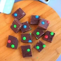 chocolate fudge with m&m on top