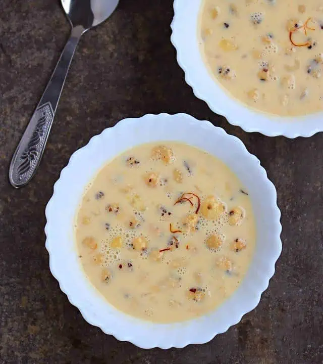 Makhane Ki Kheer served in white bowls