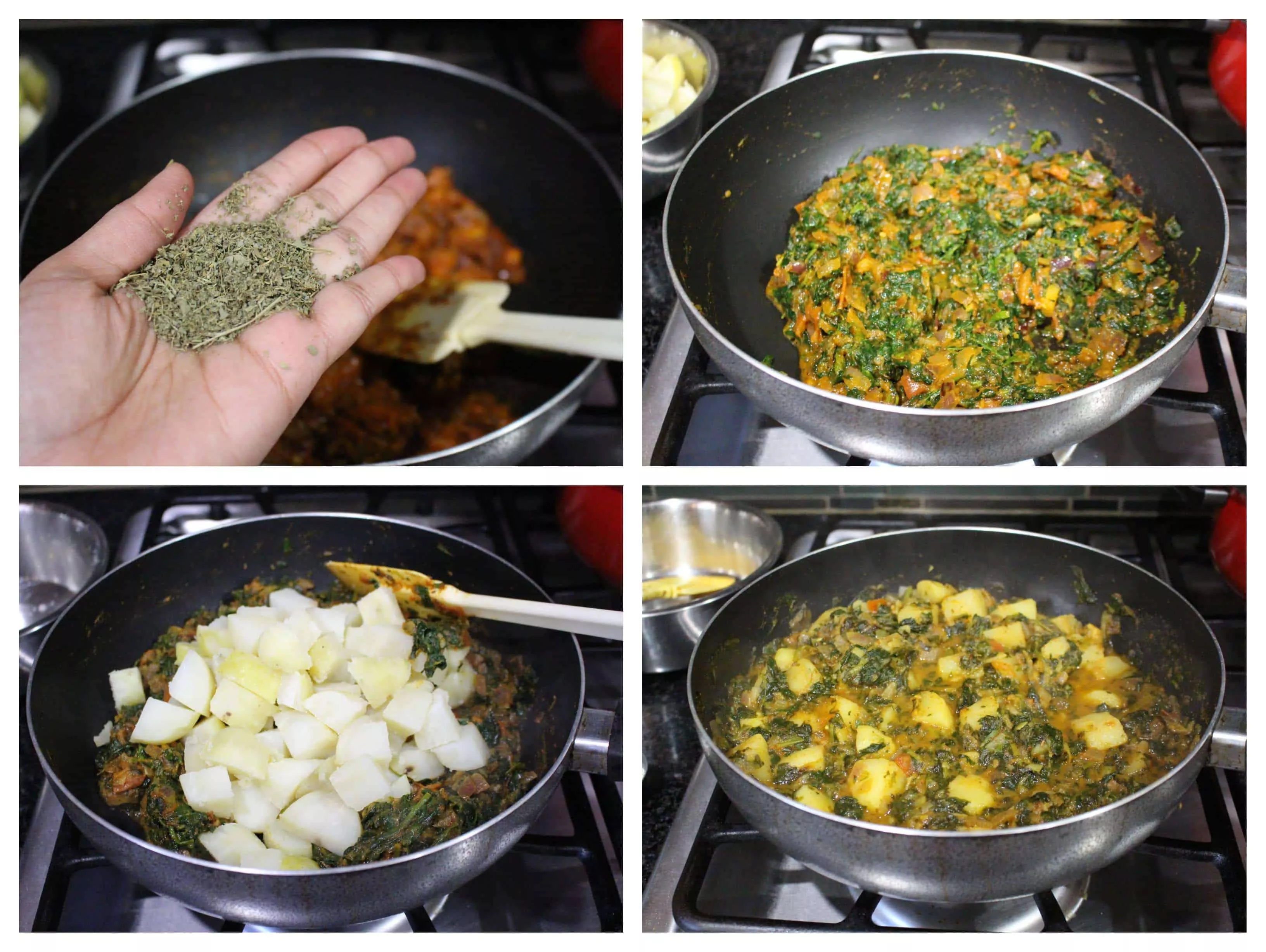 Process shot to show How to make Saag Aloo