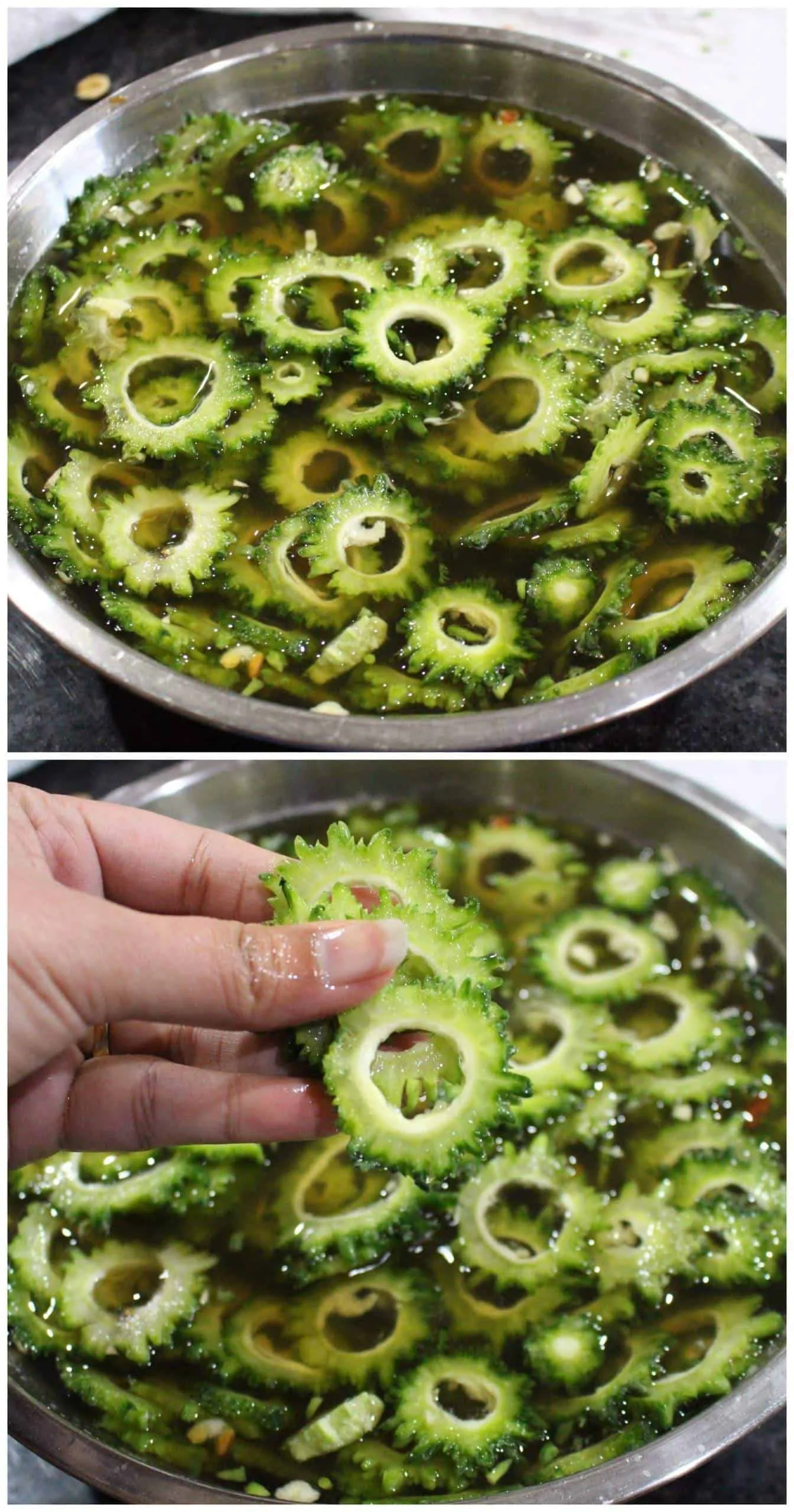 Bitter gourd / pavakkai soaked in tamarind water