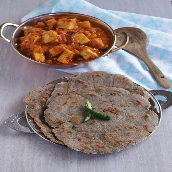 Buckwheat flour flatbread in a plate with subzi on the side